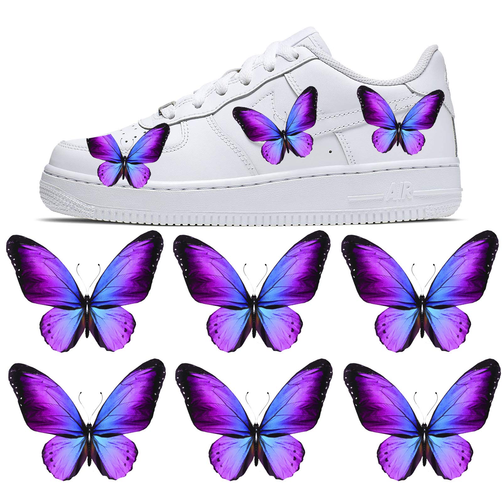 DIY Butterfly Decal Patches for Custom Nike Air Force 1 & Vans - Set of 6 Purple Iron-On Stickers for Hand Painted Sneakers - Perfect for Shoe Customization, DIY Fashion & Unique Gift Ideas