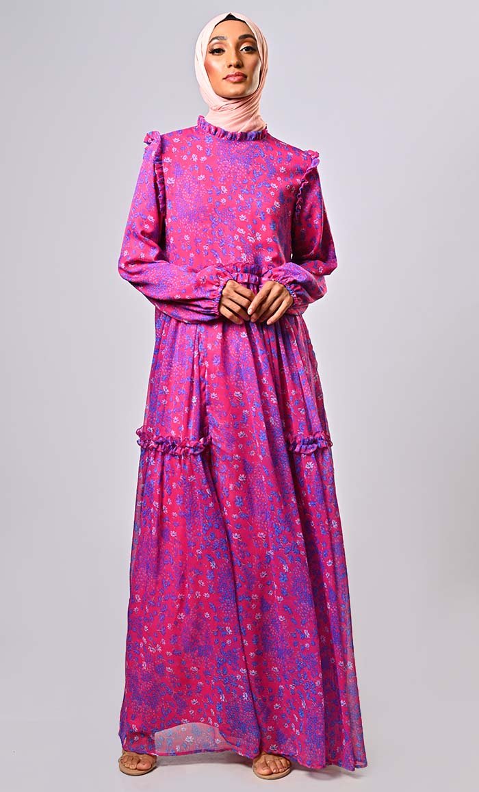 Elegant Frill Detailed Abaya for Women - Modern Islamic Dress with Feminine Flair - Perfect for Prayer, Special Occasions & Everyday Wear