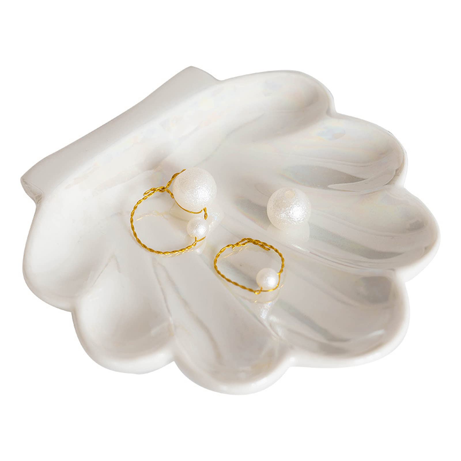 Ceramic Shell Trinket Dish & Jewelry Tray - Elegant Ring Holder, Vanity Organizer Plate for Home Décor, Bathroom Countertop Accessory | Perfect for Jewelry Storage, Makeup Organization & Bathroom Vanity Display