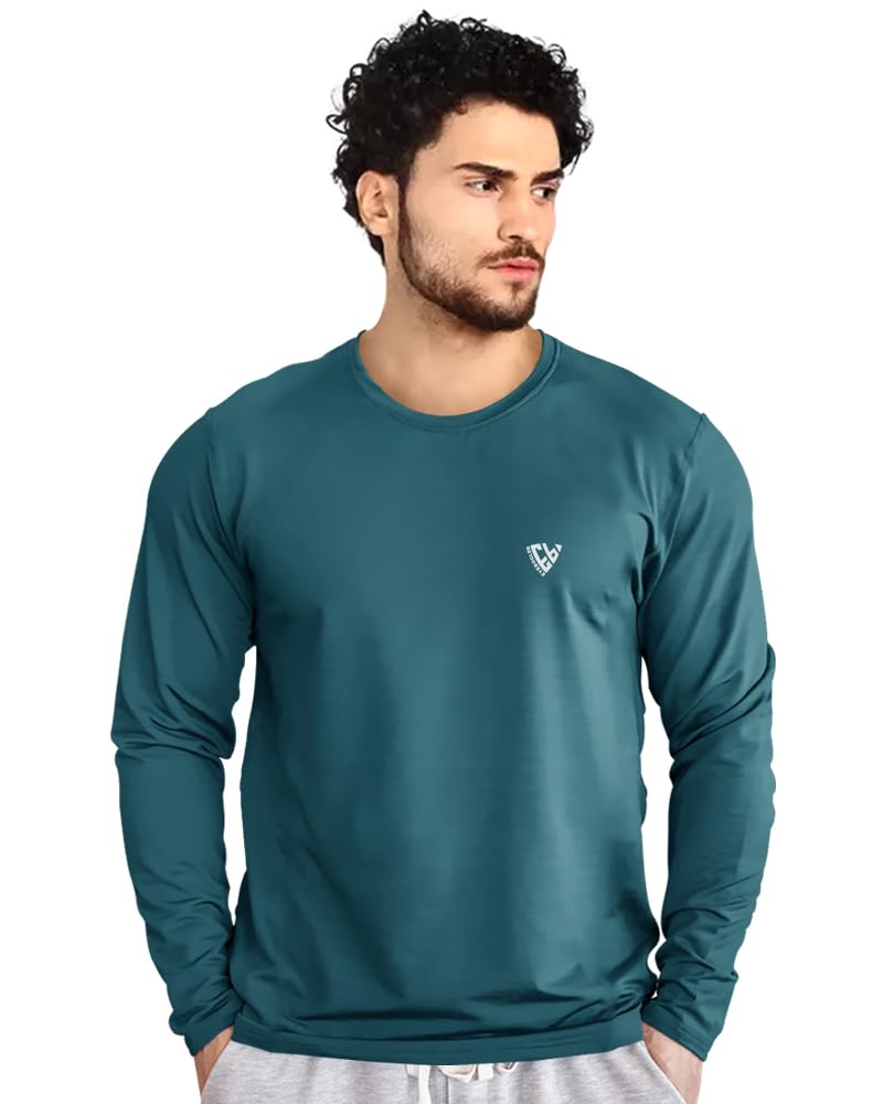 EYEBOGLER Men's Round Neck Full Sleeve Active T-Shirt | Regular Fit Cotton Tee for Gym, Running & Casual Wear | Breathable Workout Shirt for Men