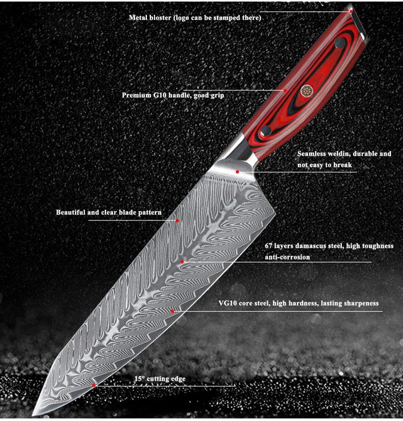 Premium Damascus Steel VG10 Core 6-Piece Japanese Kitchen Knife Set - Professional Chef Knives for Slicing, Dicing & Food Prep - Perfect for Home Cooks & Culinary Experts