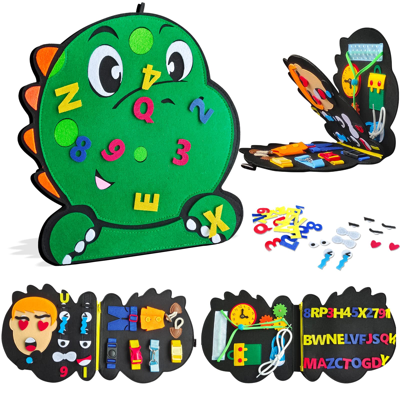 SupAI Dinosaur Busy Board - Montessori Toy for Toddlers 2-5 Years | Travel & Sensory Learning Activity
