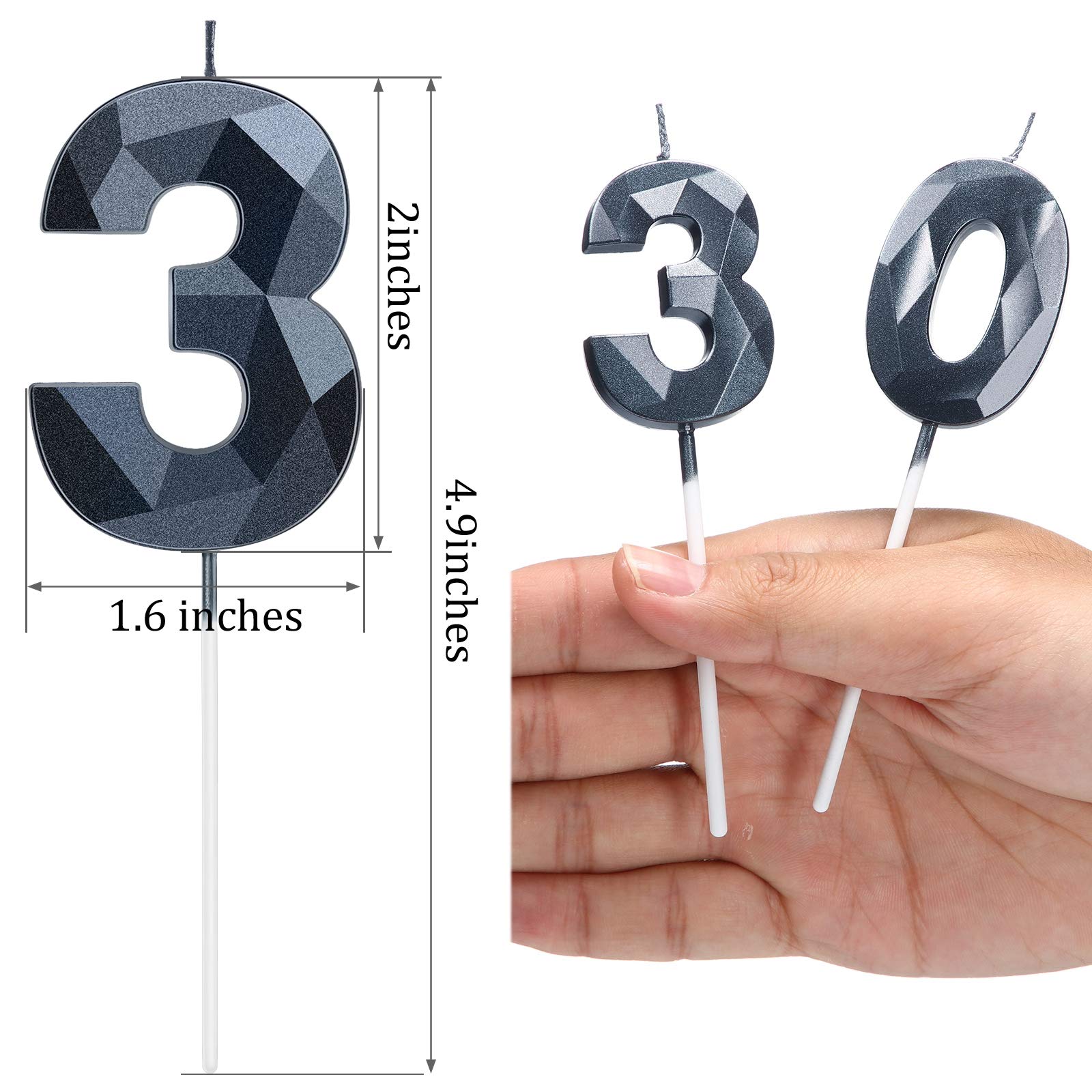 Nuanchu 2-Pack Number 30 Candles for Cake Decorating - 30th Birthday Party Supplies, Anniversary & Theme Party Cake Toppers - Perfect for Birthday Celebrations, Wedding Anniversaries, and Special Occasions