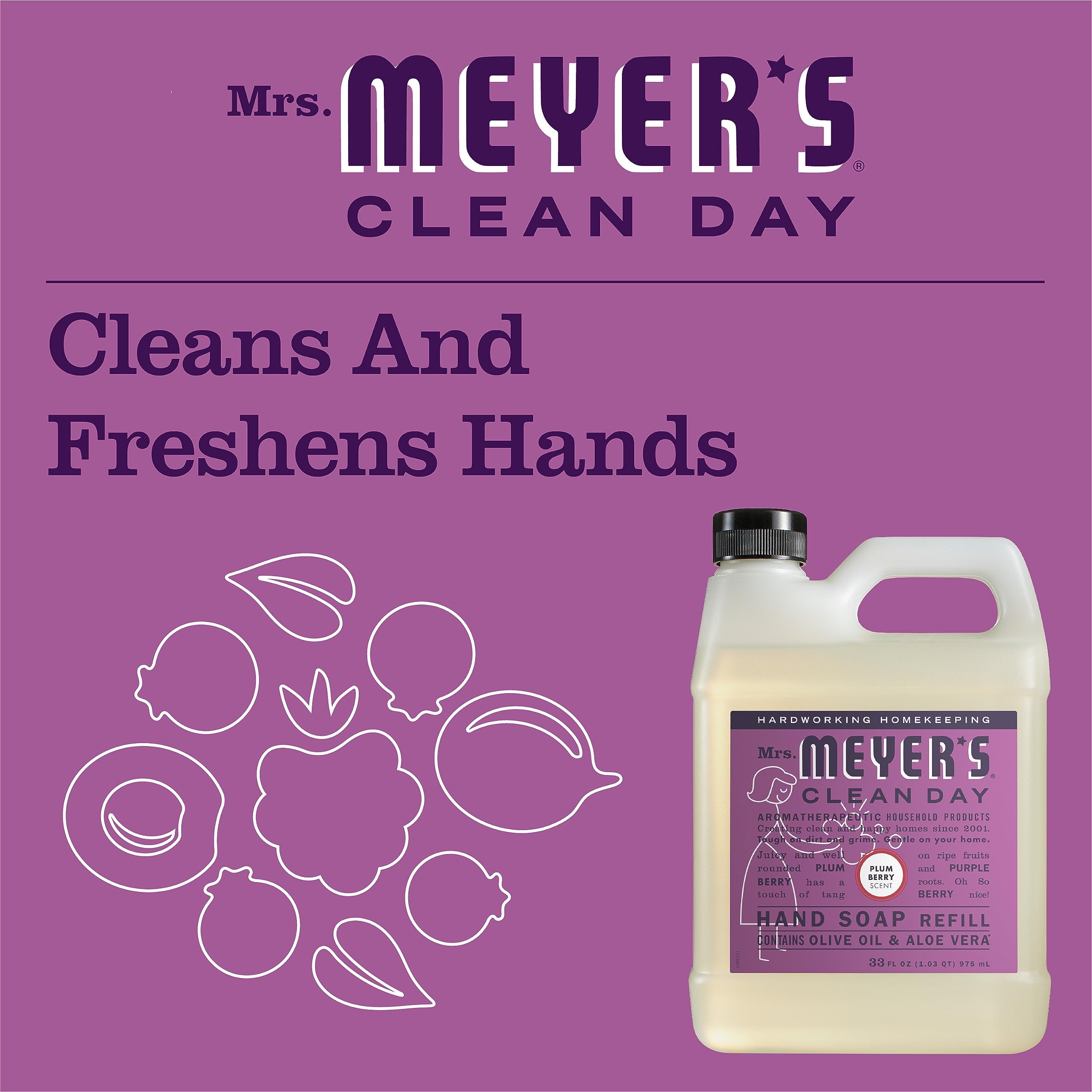 Mrs. Meyer's Clean Day Plum Berry Scent Hand Soap Refill - 33 Fl Oz (Pack of 12) | Natural Liquid Hand Soap for Kitchen, Bathroom & Office | Eco-Friendly & Cruelty-Free