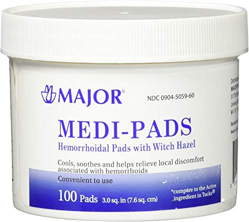Medi-Pads Maximum Strength Hemorrhoid Relief Wipes with Witch Hazel - 100 Count (Pack of 2, Total 200 Pads) | Soothing Cleansing Pads for Hemorrhoid Care & Postpartum Hygiene | Compare to Tucks Medicated Pads