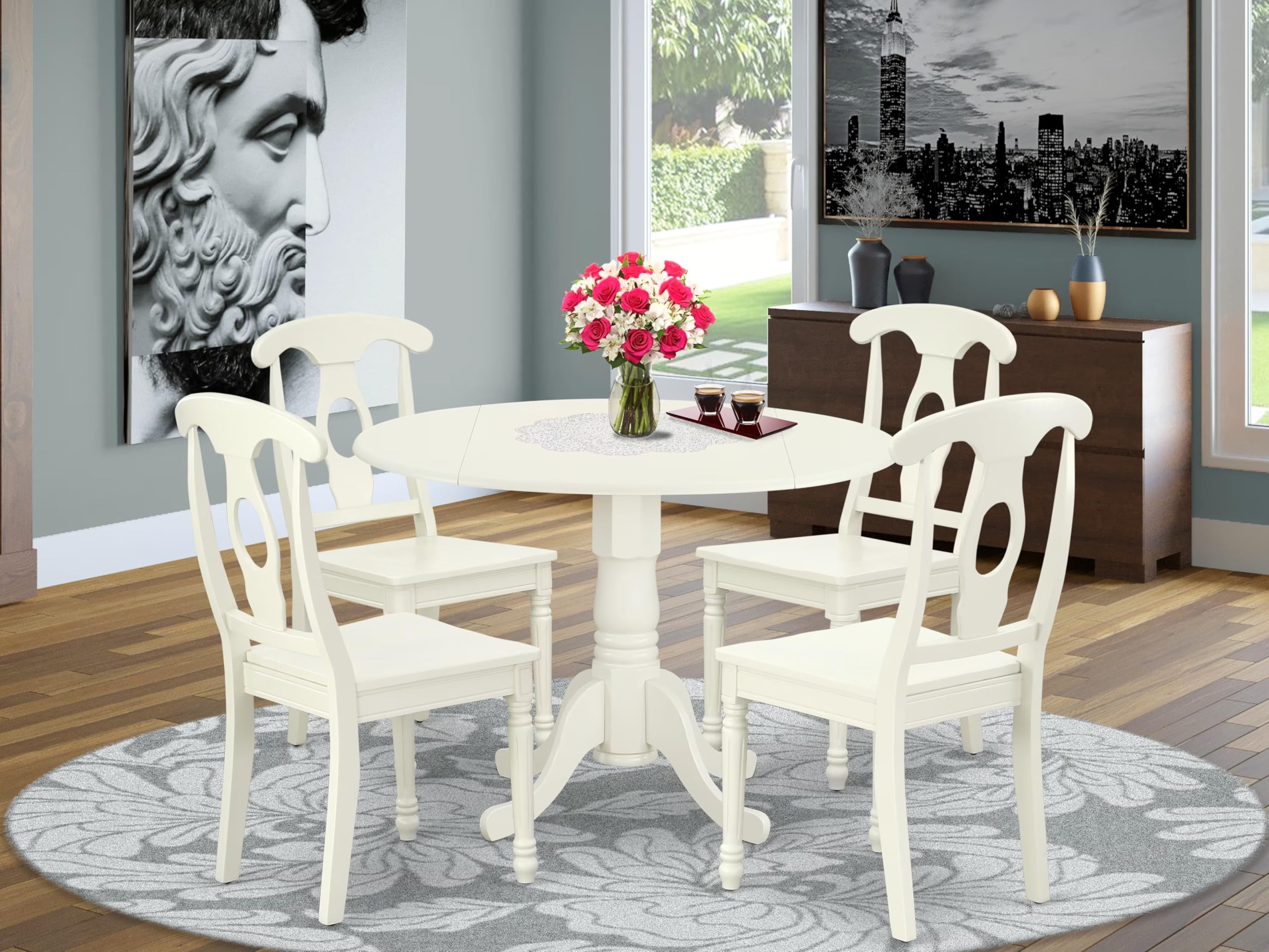 East West Furniture DLKE5-LWH-W 5-Piece White Linen Dining Set with 42