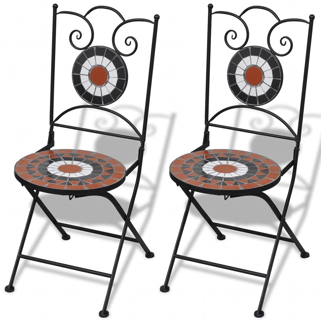 **2-Piece Patio Chairs Set - Folding Bistro Chairs with Durable Iron Frame & Ceramic Seat - Outdoor Porch Furniture for Garden, Balcony, or Terrace - Perfect for Dining, Lounging, and Entertaining (Terracotta & White)**