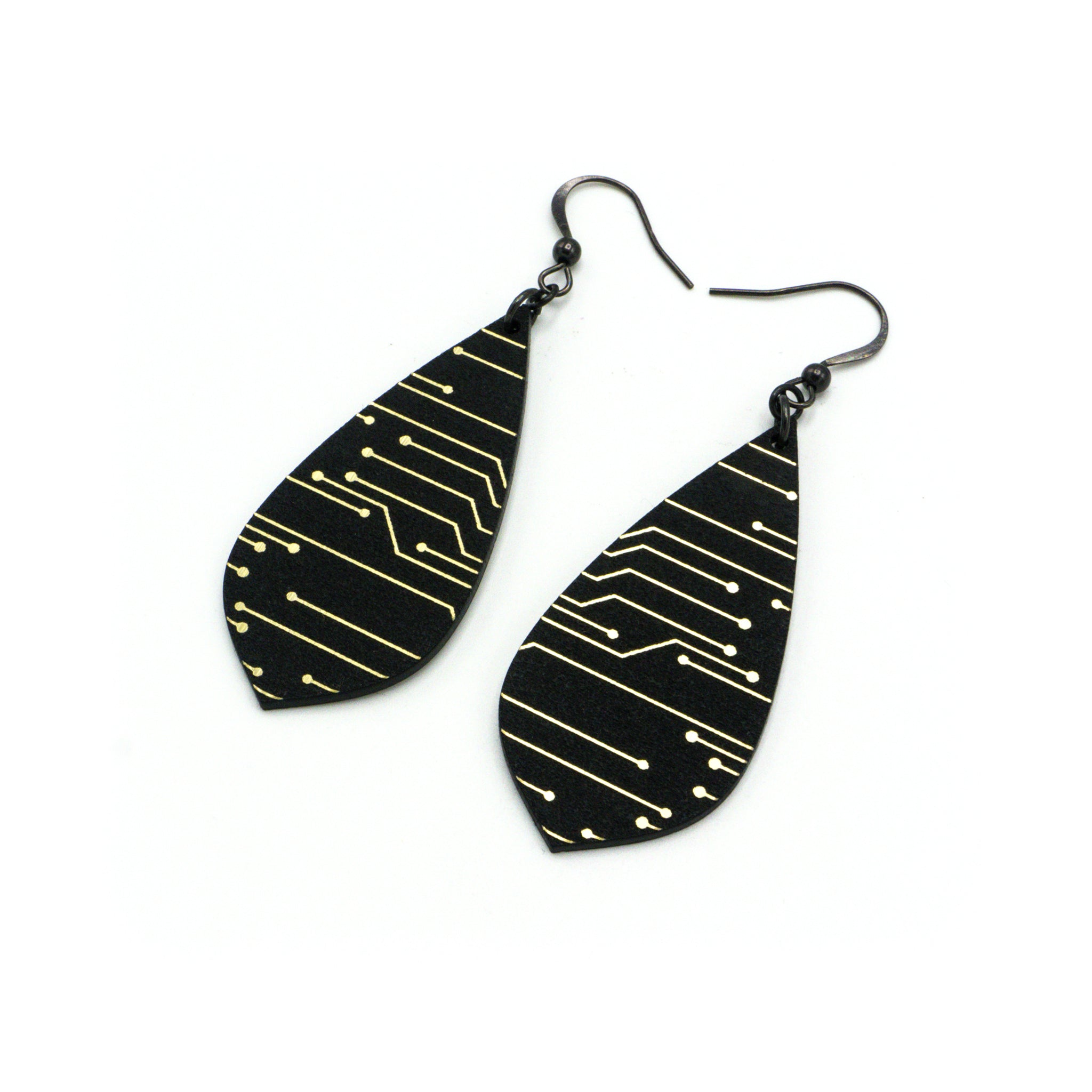 Gem Point [06R] Acrylic Earrings - Brushed Gold & Black | Stylish Dangle Earrings for Women, Perfect for Parties, Weddings & Everyday Wear