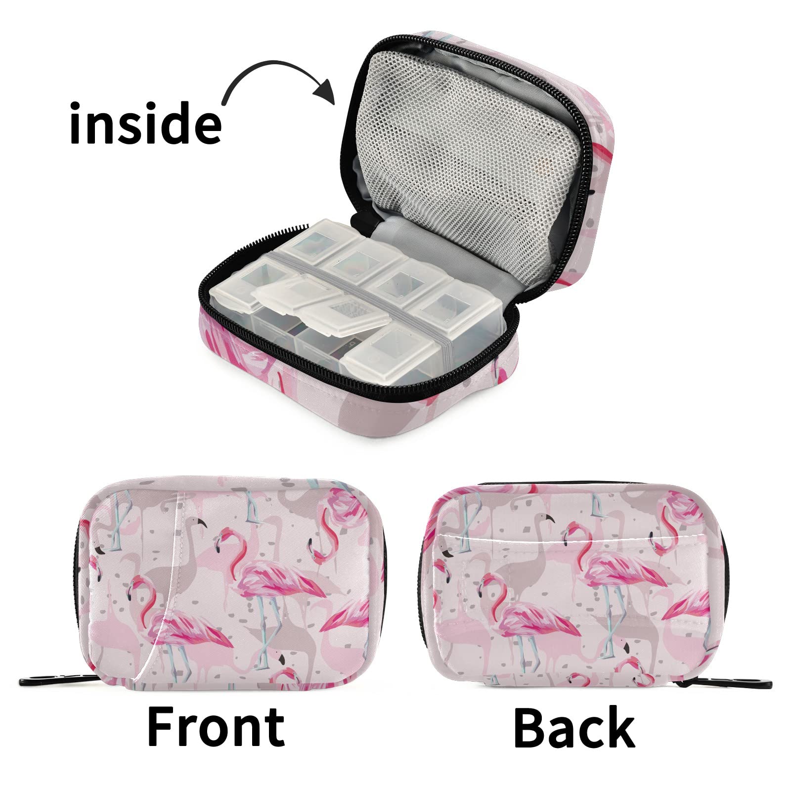 Flamingo Tropical Bird Pink Print 7-Day Pill Organizer - Portable Travel Pill Case with Zipper for Vitamins & Supplements | Compact Weekly Medication Box for Home, Office & Vacation Use