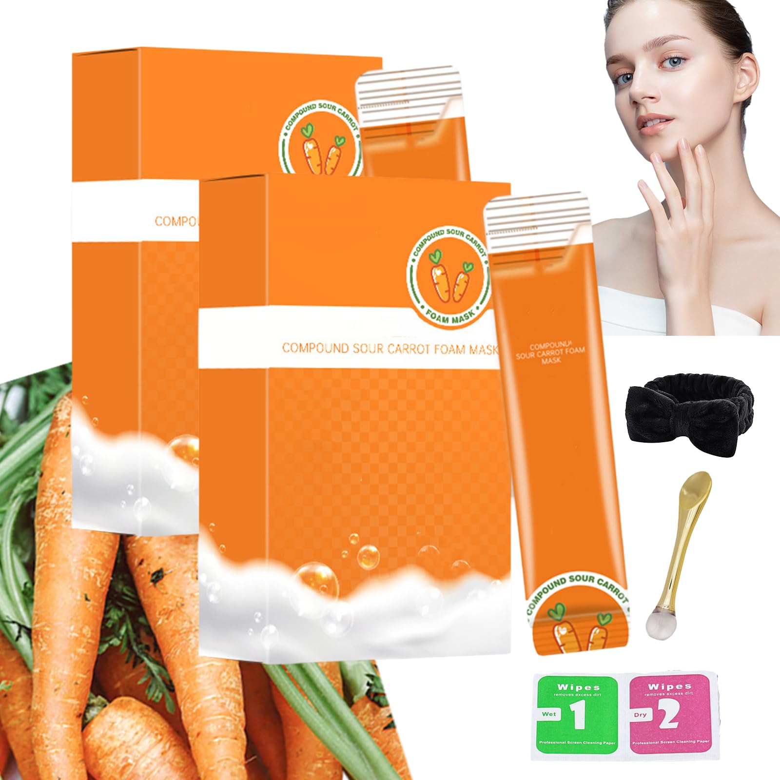 Carrot Compound Acid Foam Mask & Bubble Facial Mask with Carrot Extract (2-Pack) - Deep Cleansing, Brightening & Exfoliating for Glowing Skin | Perfect for Daily Skincare Routine & Spa Treatment