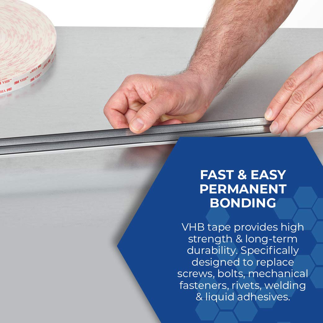3M VHB 4950 Heavy Duty Mounting Tape - 3 Inch x 15 Feet Permanent Acrylic Foam Adhesive Roll for Signs, Mirrors, Hooks & Automotive Trim - Strong Bonding Tape for Indoor/Outdoor Use