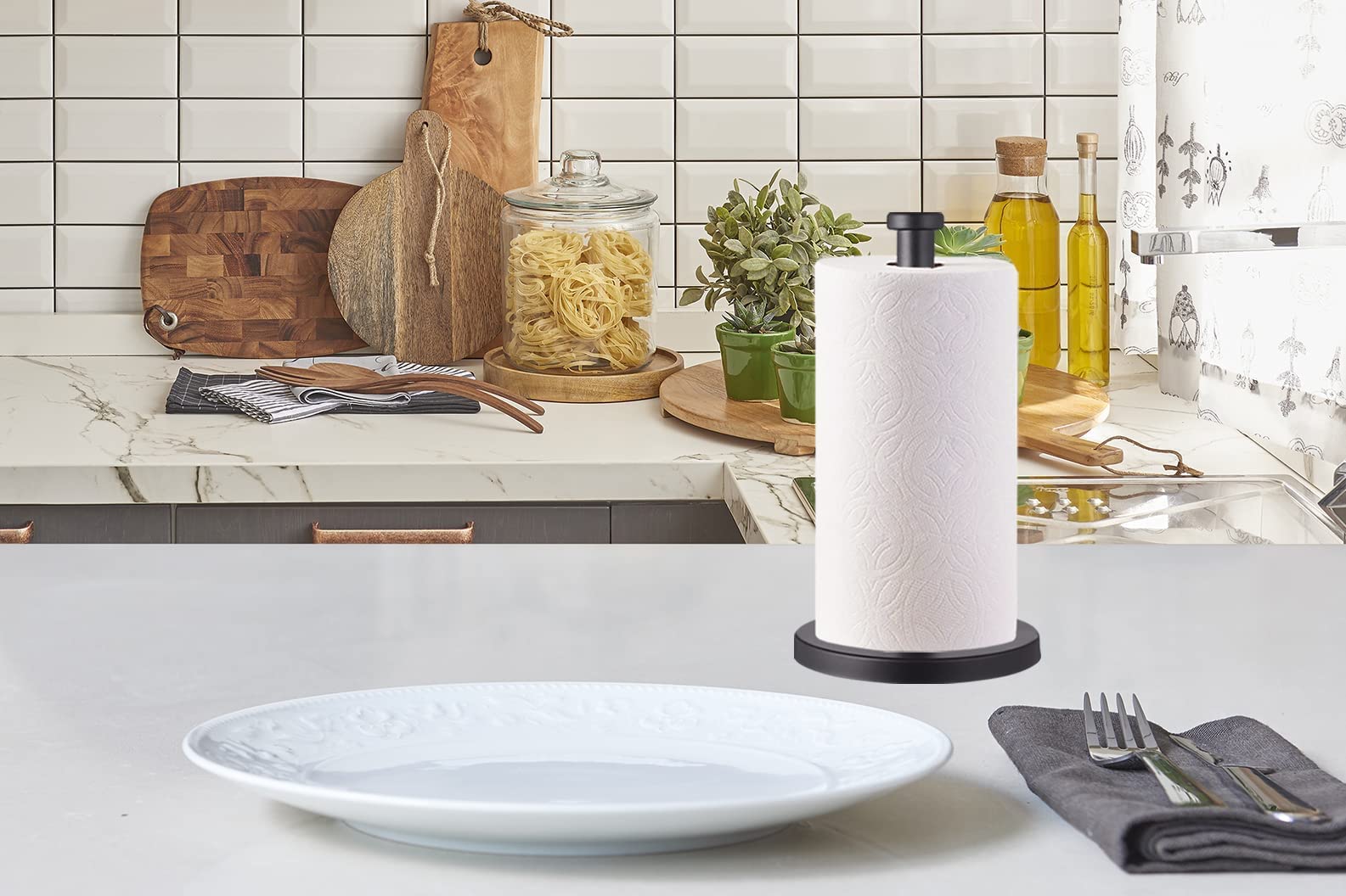 Stainless Steel Paper Towel Holder - Black Countertop Organizer for Kitchen & Bathroom | Durable & Stylish for Easy Access to Paper Towels