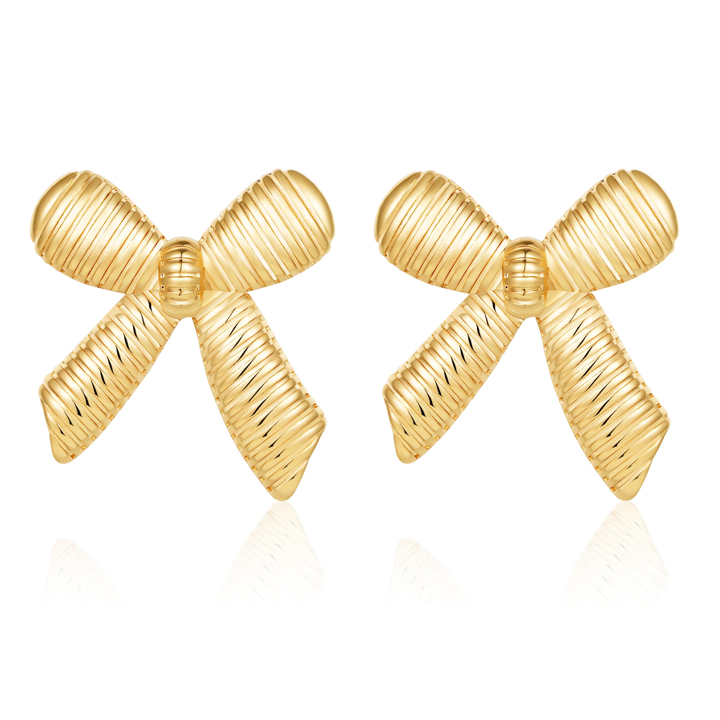 Gold Bow Earrings for Women & Girls - Trendy Bow Ribbon Stud Earrings Jewelry | Elegant Christmas Gift for Her | Perfect for Weddings, Parties & Everyday Wear