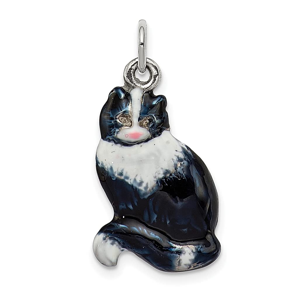 Silver Enamel Black & White Cat Charm Necklace - Elegant Animal Jewelry for Women | Perfect Gift for Cat Lovers, Birthday & Anniversary Present | Wear to Parties, Dates & Everyday Fashion