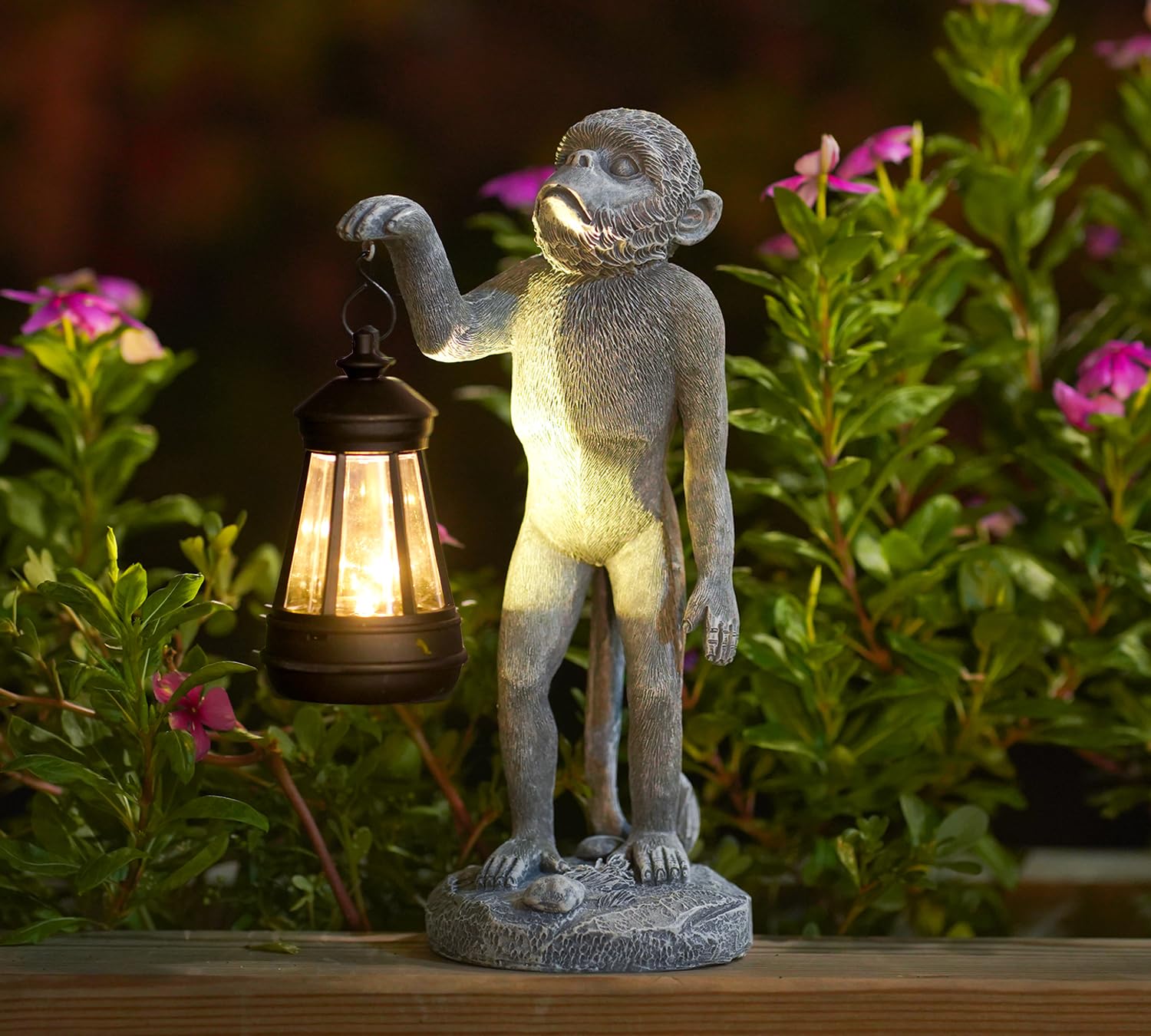 Solar Powered LED Monkey Garden Statue - Outdoor Decor for Patio, Lawn, Balcony & Yard - Perfect Housewarming Gift for Women, Moms & Grandmas | Great for Garden Parties, Landscape Lighting & Nighttime Ambiance