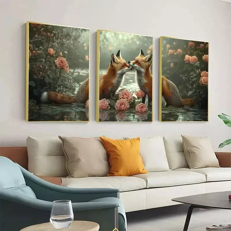 3-Piece Two Foxes in Serene Natural Setting Wall Art Set - Framed Canvas 50x70cm | High Quality Print | 100% Australian Made | Ready to Hang | Perfect for Living Room, Bedroom & Office Decor