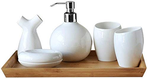 Ceramic Soap Dispenser Set - 6 Piece White Bathroom Accessories for Home & Hotel Decor | Elegant Liquid Soap Bottles for Kitchen, Guest Bath, Spa & Luxury Interior Design