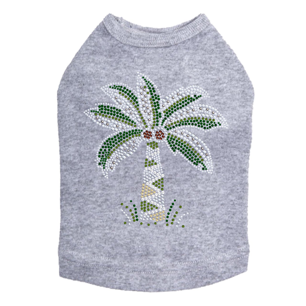 Sparkling Rhinestone Dog Tank Top with Coconut Tree Design - Trendy Pet Apparel for Summer Outings & Beach Adventures