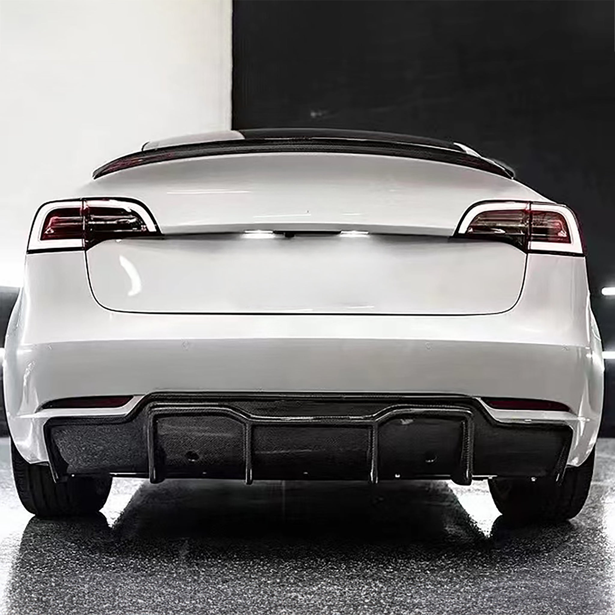Premium Real Carbon Fiber V-Style Rear Diffuser for Tesla Model 3 (2017-2023) - Enhance Aerodynamics & Sporty Look for Street Racing & Car Shows