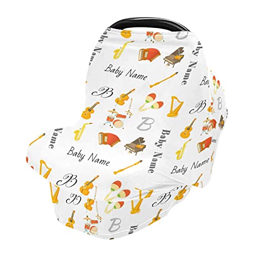 Personalized Baby Name Car Seat Covers - Soft Nursing Covers for Breastfeeding with Guitar & Piano Patterns - Perfect Baby Shower Gift for Boys & Girls - Ideal for Travel, Daily Use & Newborn Care