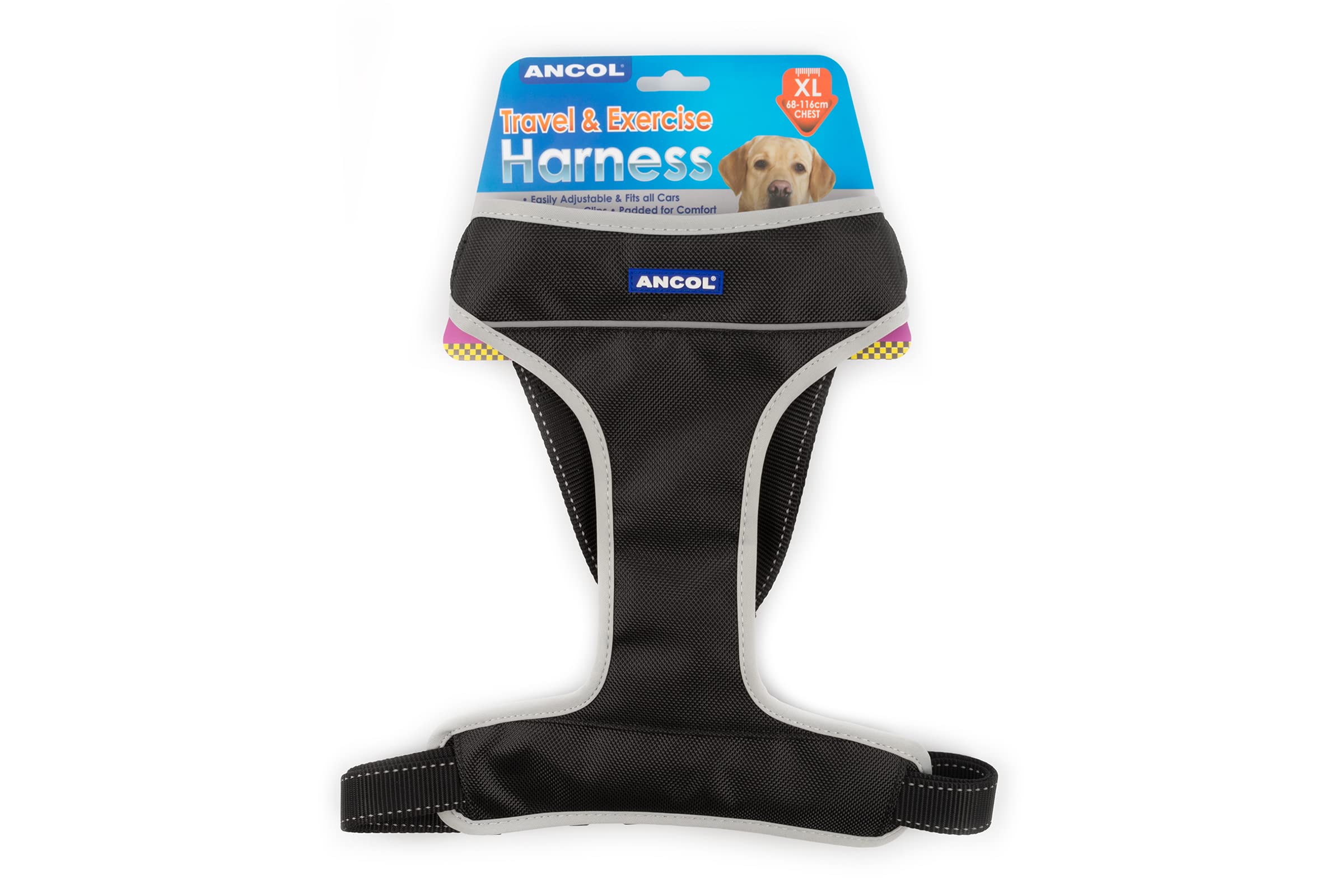 Best Adjustable Travel Dog Harness for Large Dogs (68-116cm) - Black - Perfect for Hiking, Camping & Outdoor Adventures