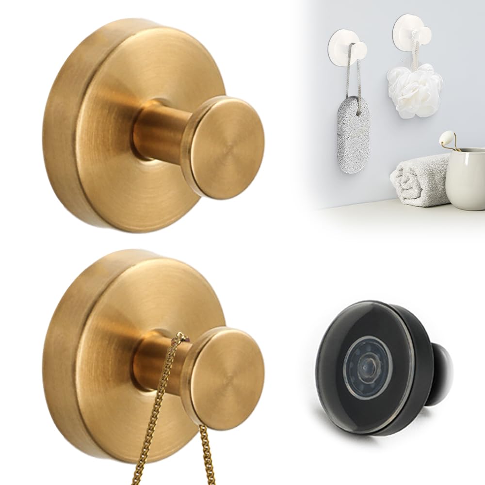 2025 Upgraded Suction Cup Hooks for Glass Windows & Doors - No Drill Christmas Wreath Hangers, Garland Holders for Front Door & Shower (Gold, 2 Pack) - Perfect for Holiday Decorations, Bathroom Organization & Wall Decor