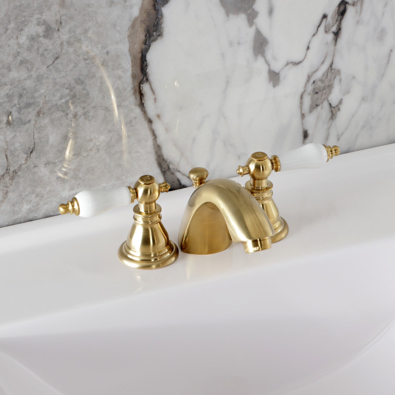 American Patriot KB957APLSB Brushed Brass Two-Handle 3-Hole Mini Widespread Bathroom Faucet with Pop-Up Drain - Perfect for Modern Bathroom Vanities and Powder Rooms
