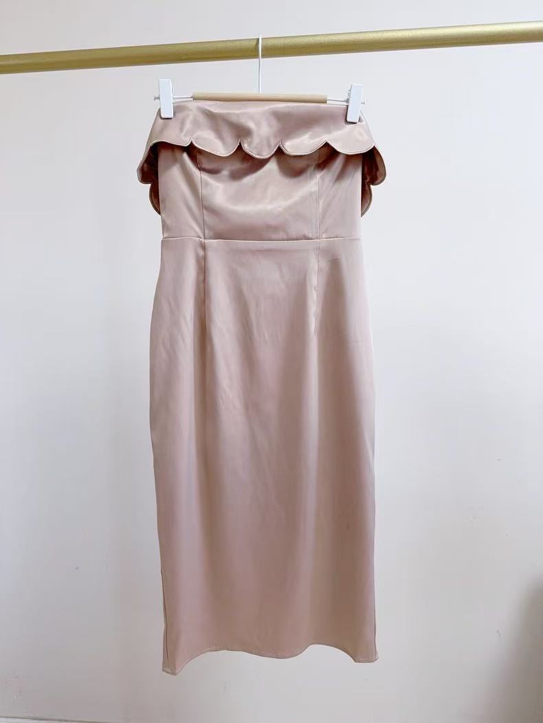 AURELIE Scalloped Detail Tube Midi Dress - Elegant Summer Outfit for Beach Parties, Weddings & Date Nights