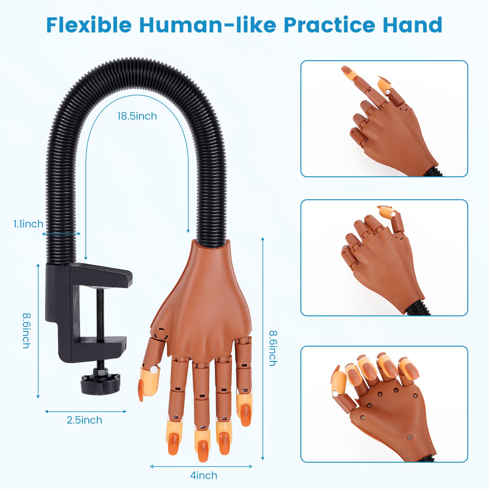 Flexible Magnetic Practice Hand for Acrylic Nails - Fake Nail Training Hand with Adjustable Fingers - Professional Manicure Practice Kit for Beginners | Perfect for Nail Salon Training & Home DIY Nail Art Practice