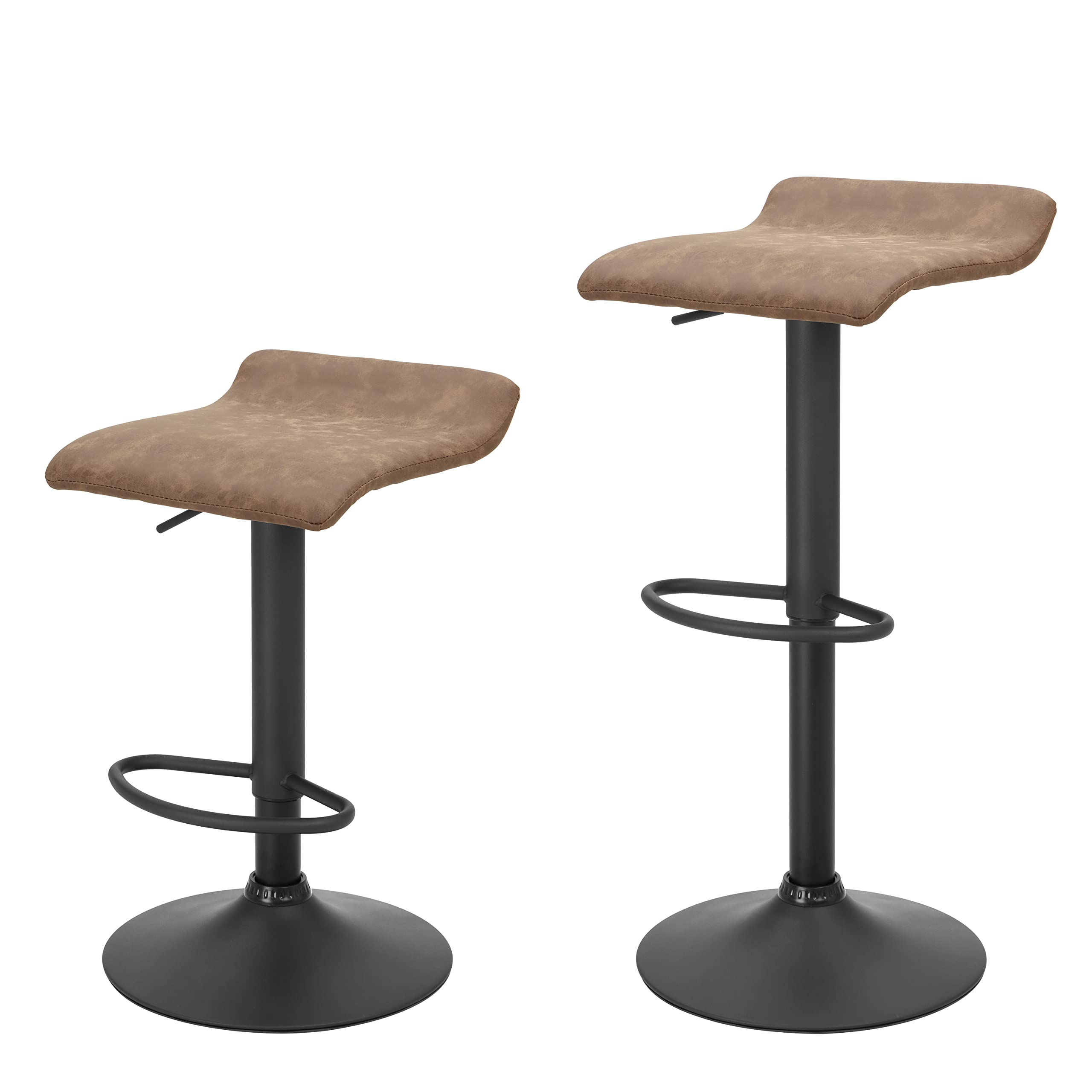Finnhomy Set of 2 Adjustable Swivel Bar Stools - Retro Brown Kitchen Counter Height Chairs for Dining Room, Bar, or Breakfast Nook