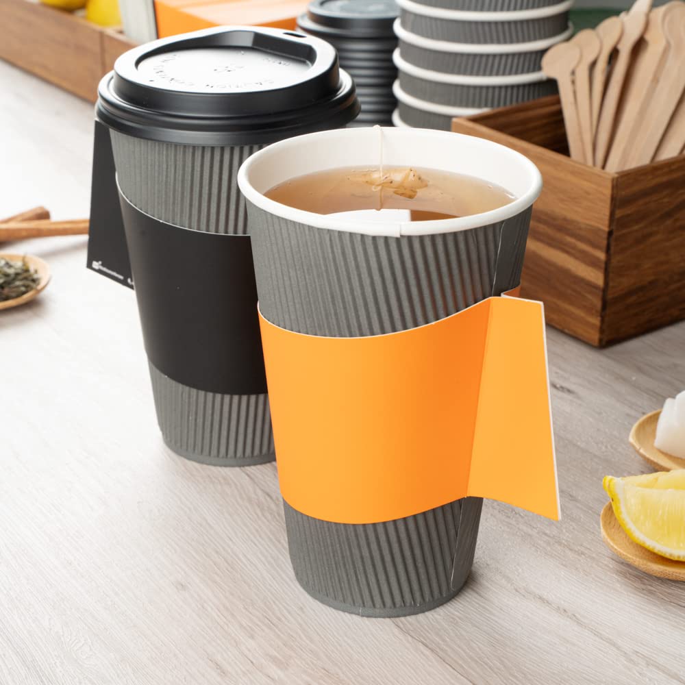 Restpresso 1000-Pack Disposable Hot Coffee Sleeves with Handle - Fits 12oz, 16oz & 20oz Cups | Orange Paper Cup Jackets for Restaurants, Cafes & Takeout (Cups Sold Separately) - Perfect for Coffee Shops, Office Breakrooms & Catering Events