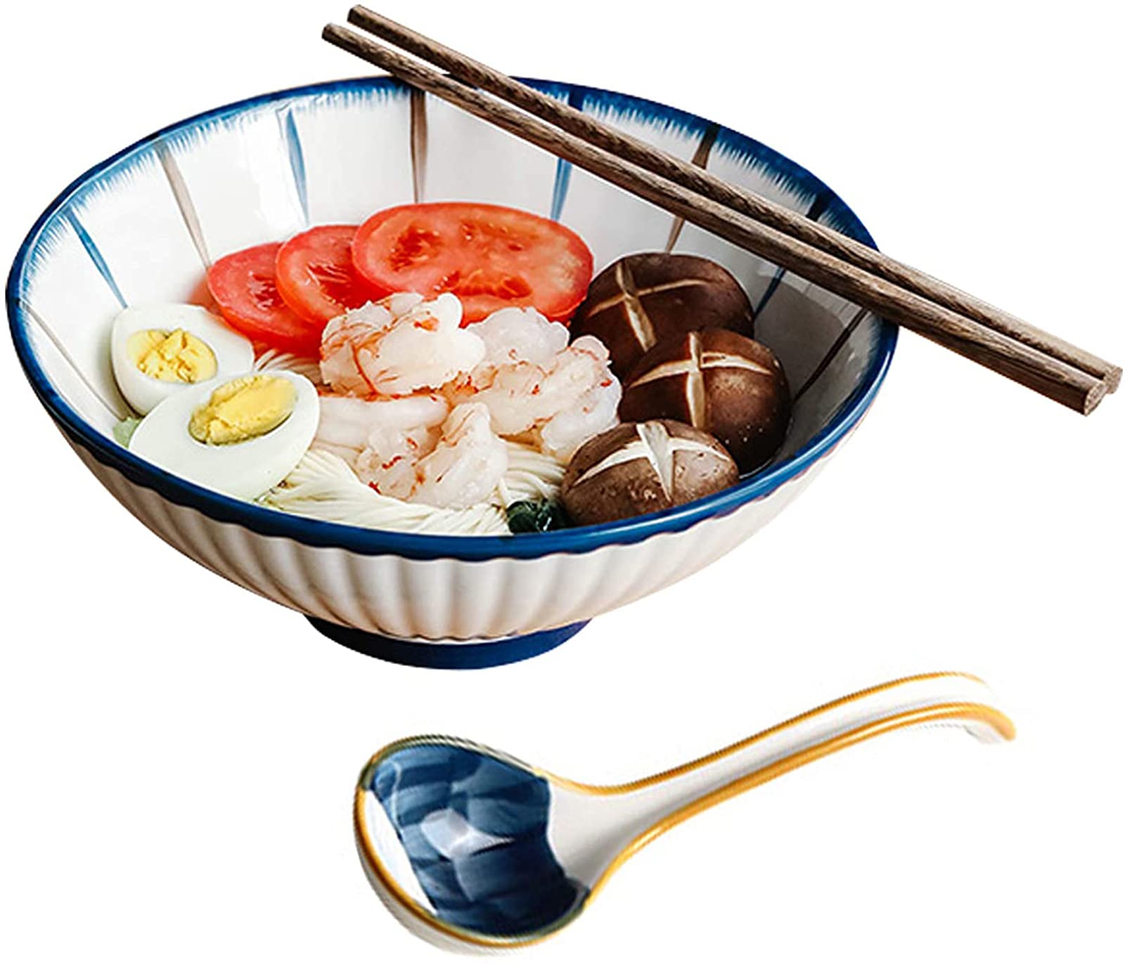 Premium Japanese Ramen Bowl - Large Ceramic Soup Bowl with Creative Prints, Ideal for Noodles, Pho, Cereals & Salad - Includes Chopsticks & Spoon - Perfect for Home Dining & Asian Cuisine Lovers