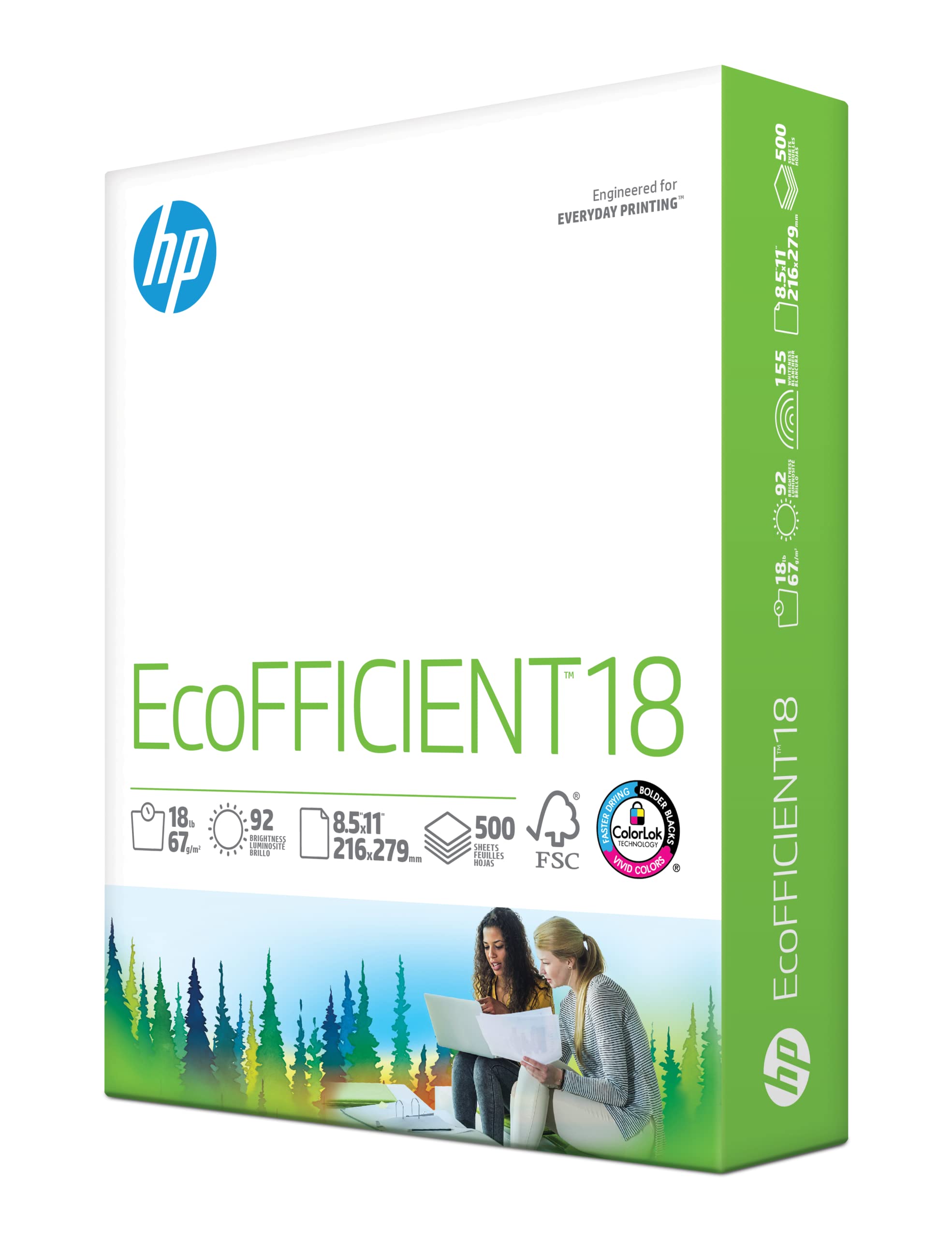 HP Printer Paper 8.5 x 11 Inches - 500 Sheets (1 Ream) | 18 lb EcoFFICIENT Bright White Copy Paper | FSC Certified, Made in USA | Perfect for Office, School & Home Printing