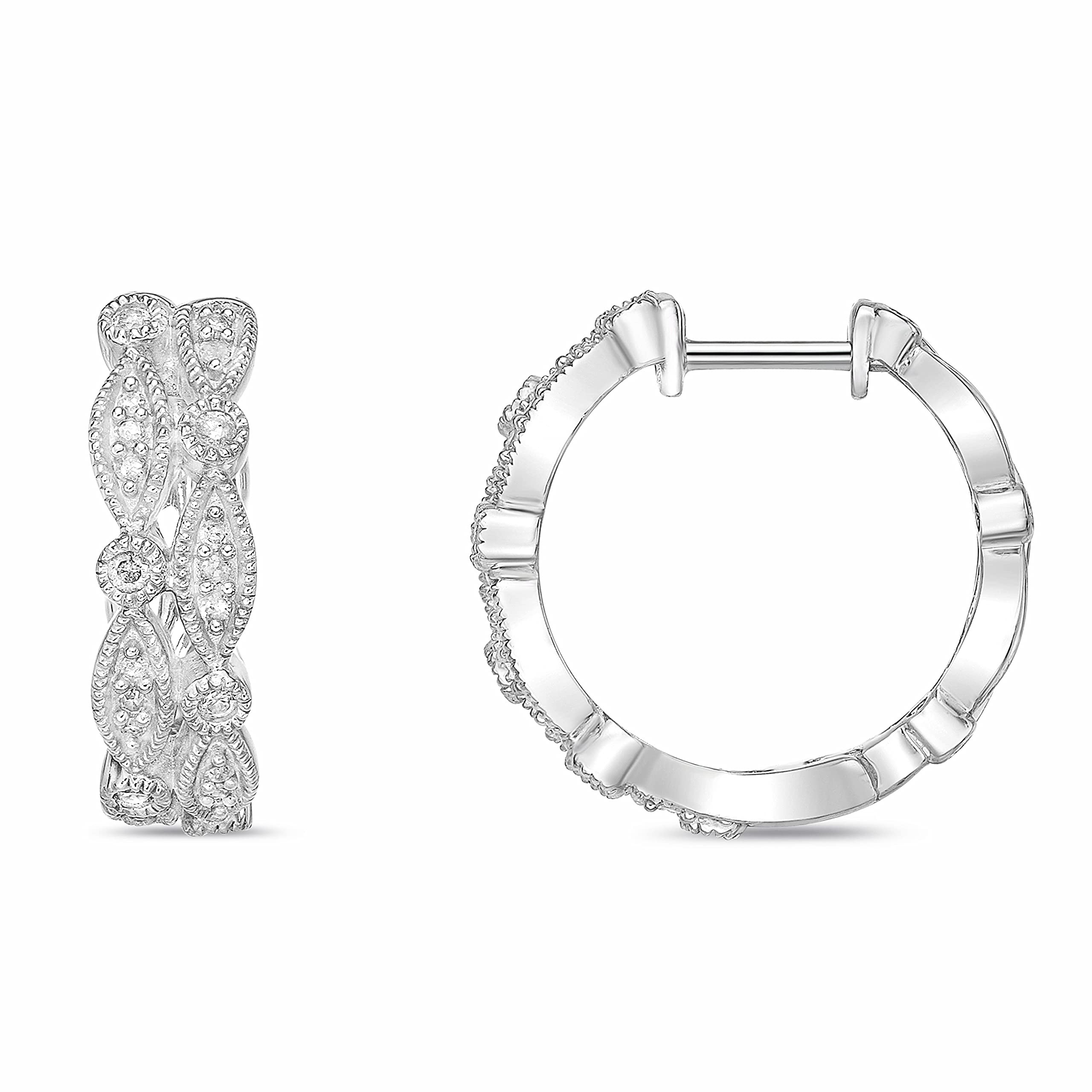 .925 Sterling Silver 1/3 Cttw Diamond Two Row Marquise & Round Huggie Hoop Earrings (I-J Color, I2-I3 Clarity) - Elegant Everyday Jewelry for Women, Perfect for Work, Date Night & Special Occasions