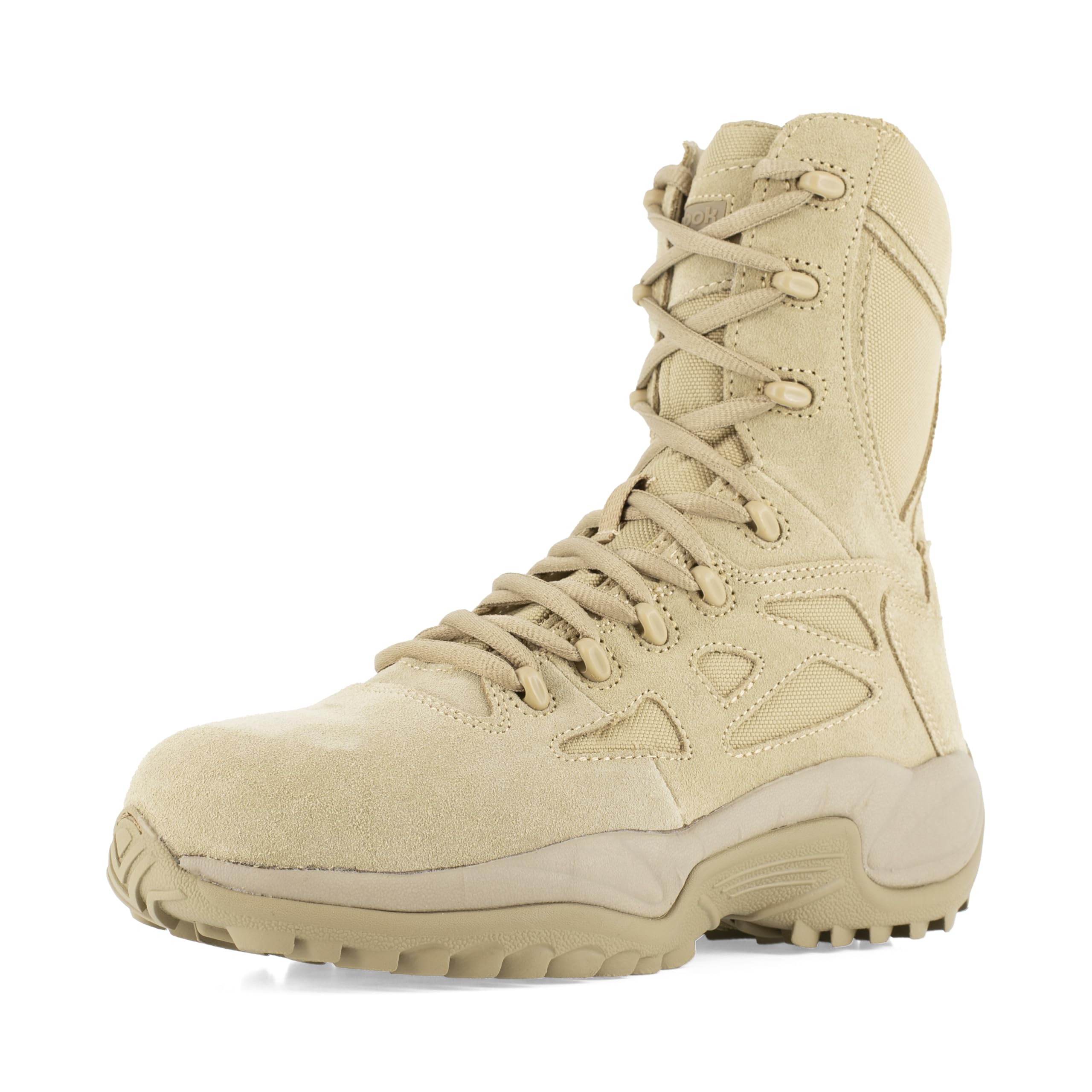 Reebok Work Men's Rapid Response RB 8-Inch Composite Toe Safety Boots with Side Zip - Beige | OSHA Approved Work Shoes for Construction, Warehouse & Outdoor Jobs