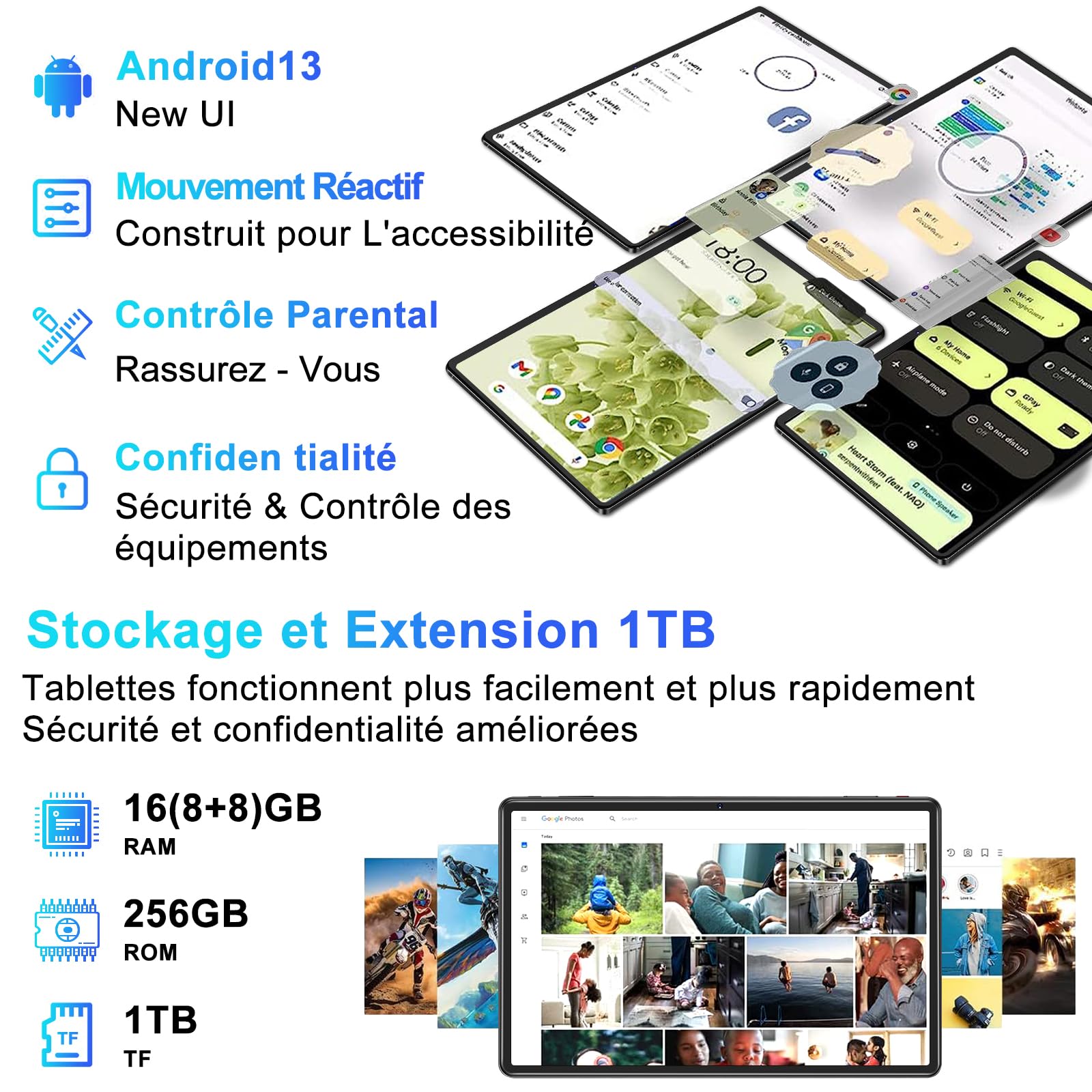 FACETEL 13 Inch Android Tablet with Keyboard & Mouse - 16GB RAM 256GB ROM (Expandable to 1TB), 2K FHD Display, Octa-Core Processor, 8600mAh Battery, Dual Camera - Perfect for Work, Study & Entertainment (Black)