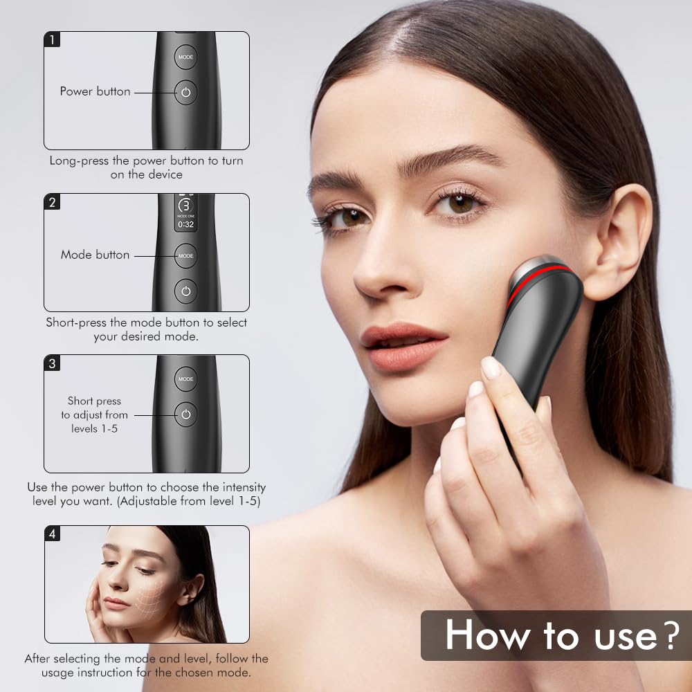 Skin Tightening Face Machine - 5 Mode Facial Massager for Enhanced Absorption, Neck Lifting & Pore Care | Anti-Aging & Firming Device for Home Spa & Skincare Routine