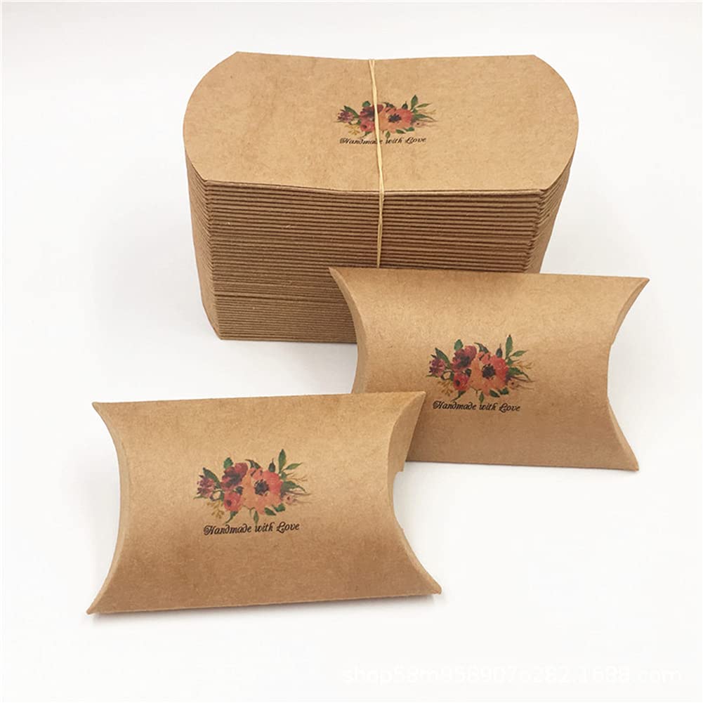 AKOAK 50 Pcs Kraft Paper Wedding Favor Boxes - Creative Pillow Candy Gift Boxes for Jewelry, 8x5.5x2cm - Perfect for Wedding Favors, Birthday Party Gifts, Christmas Presents & Special Occasions