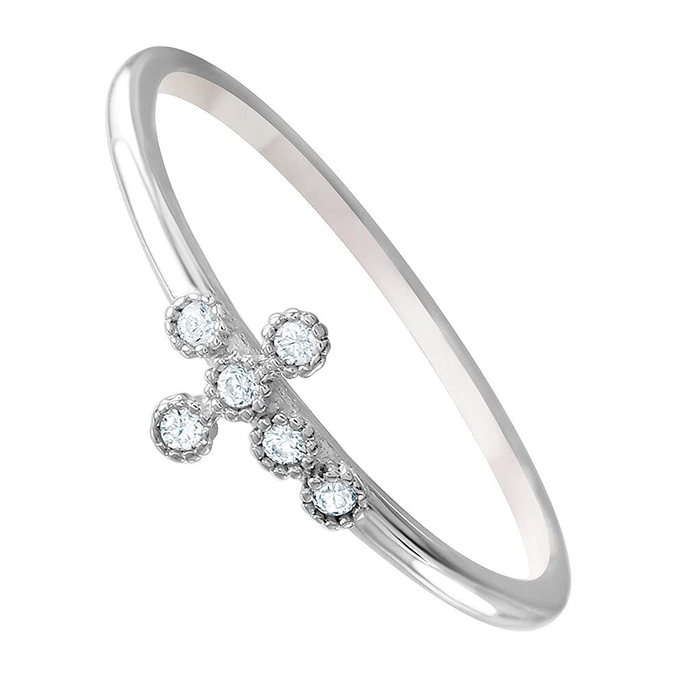 Sterling Silver 925 Cross Ring for Women - Dainty CZ Minimalist Jewelry, Lightweight Sideways Mini Cross Ring for Everyday Wear | Perfect Gift for Birthday, Christmas & Religious Occasions