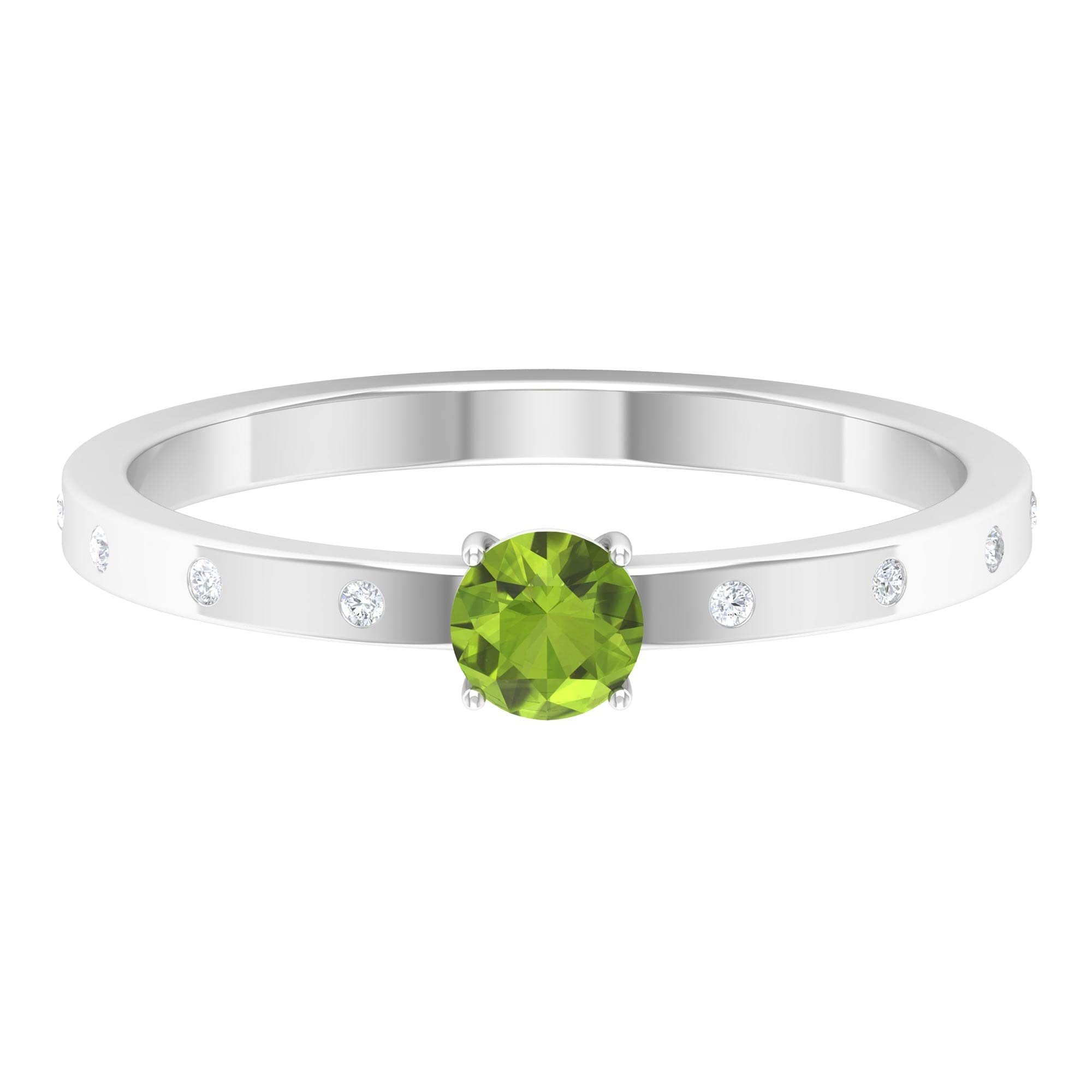 1/4 CT Peridot and Diamond Promise Ring - 4MM Round Cut August Birthstone Ring in 14K Solid Gold - Perfect for Anniversaries, Engagements & Special Occasions