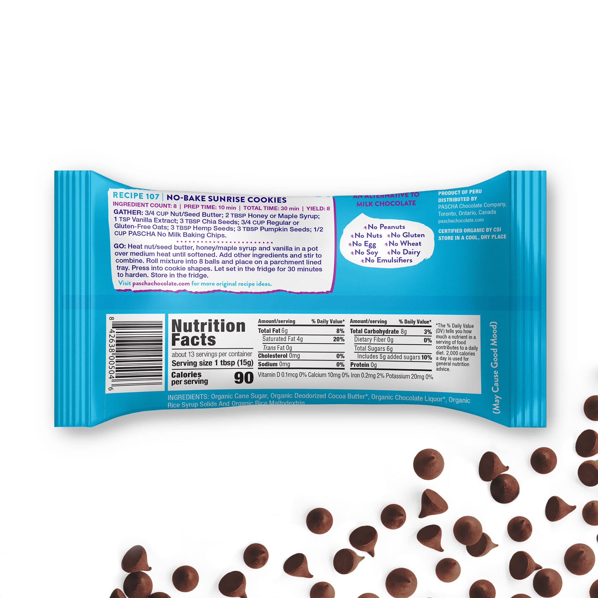 Organic Pascha Rice Milk Chocolate Chips, Vegan, Gluten-Free, 56 Oz (Pack of 8) - Perfect for Baking Cookies, Cakes & Dairy-Free Desserts