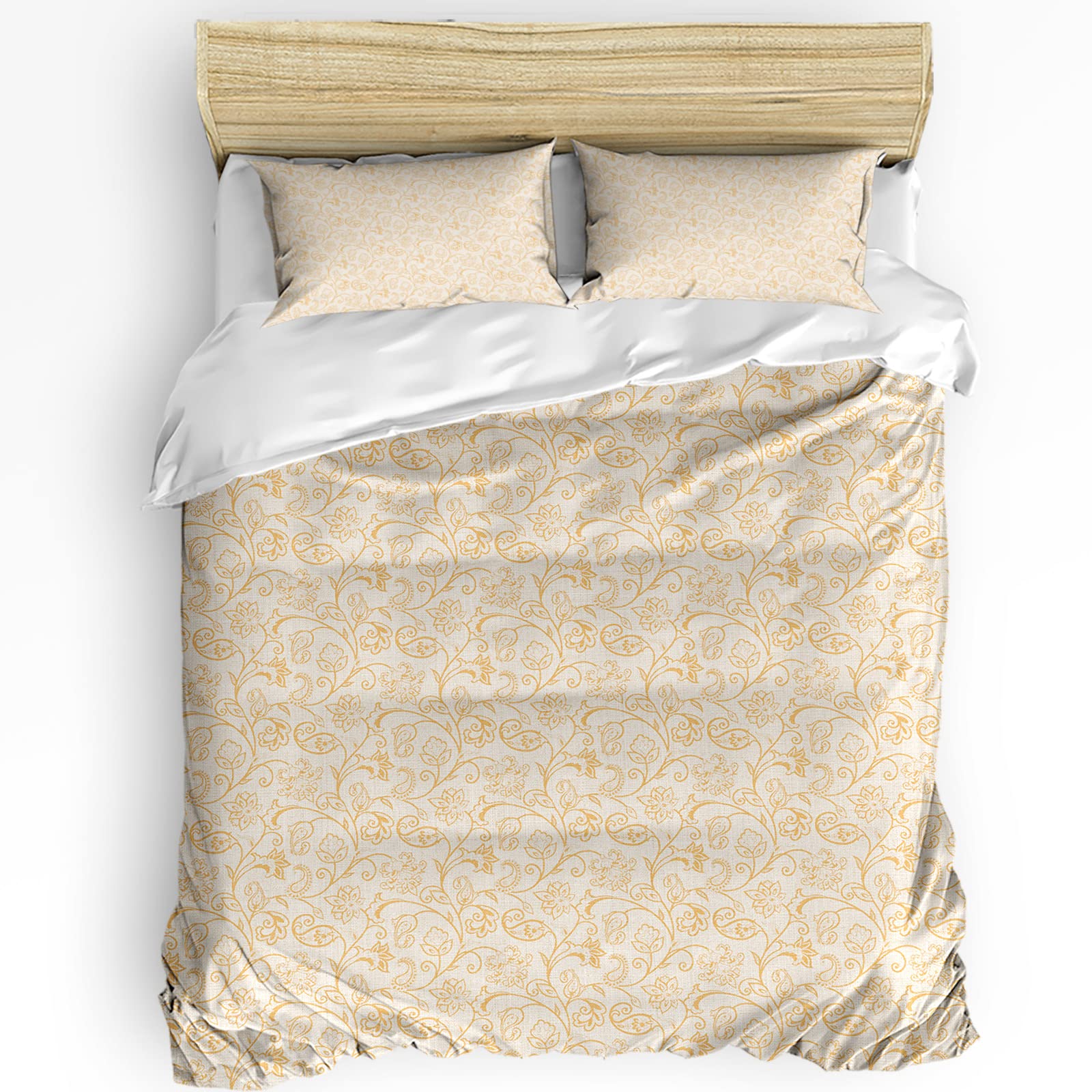 LBHAUSE 3-Piece Full Size Bedding Set - Orange Floral Duvet Cover with 2 Pillow Shams | Soft Abstract Vine Texture Comforter for Teens, Adults & Kids | Perfect for Bedroom Decor, Guest Rooms & Dorm Essentials