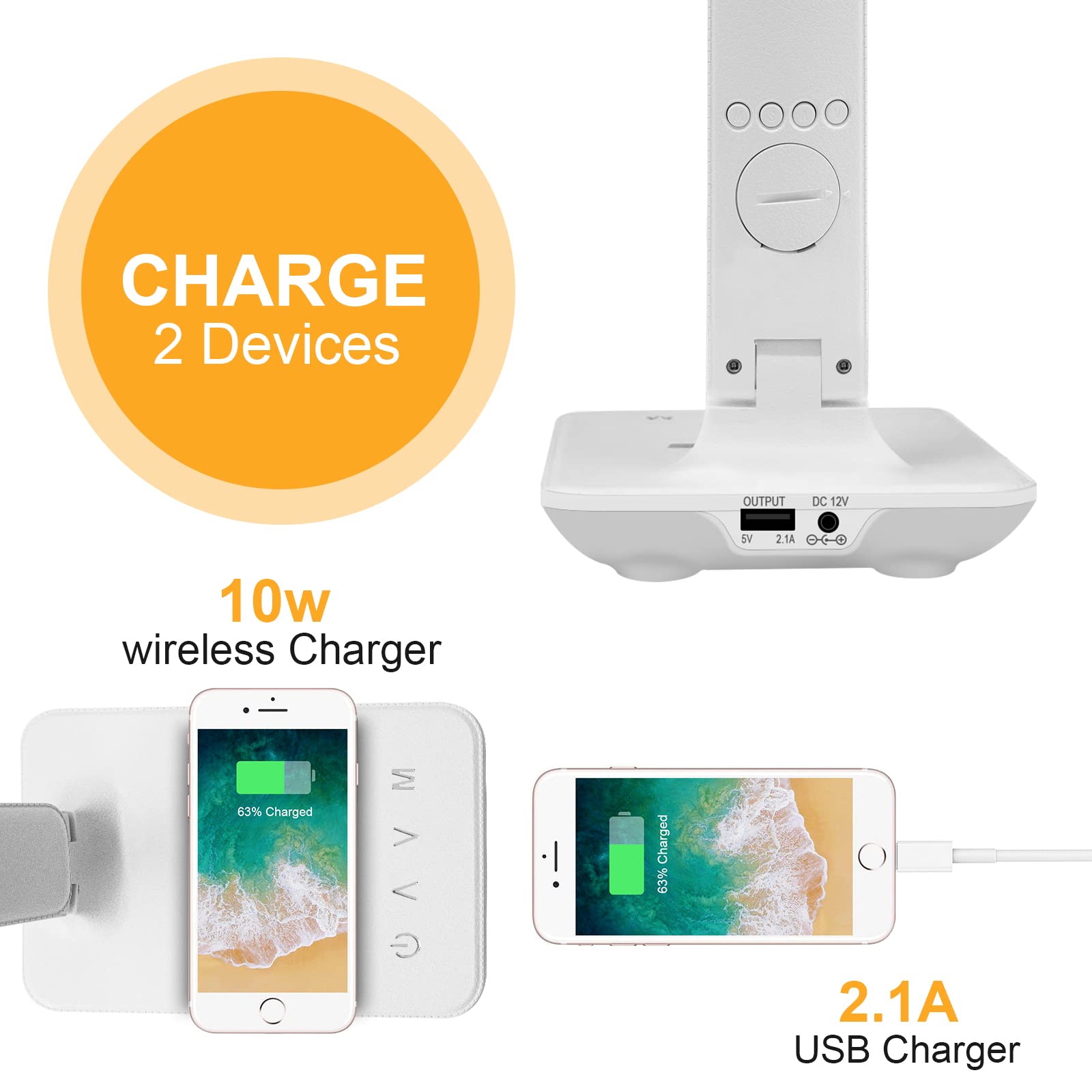 LAOPAO Wireless Charging Desk Lamp with USB Port & Digital Clock - Adjustable LED Table Lamp for Home Office, Study, College Dorm Room - Perfect for Night Reading, Working & Phone Charging
