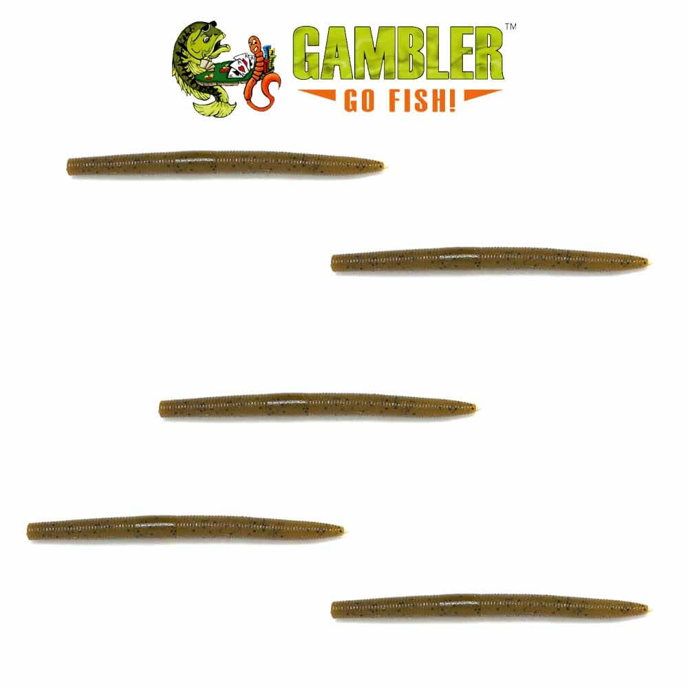 Gambler 6IN Fat Ace STICK Worm 5-Pack Fishing Lures - Perfect for Bass Fishing in Lakes & Rivers