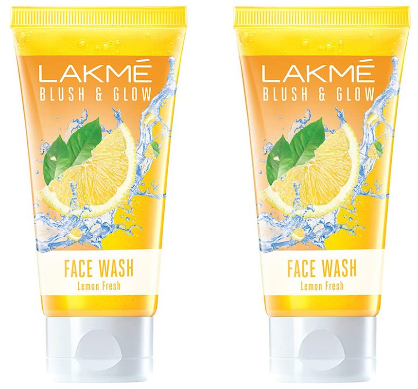 LAKMÉ Blush & Glow Lemon Freshness Gel Face Wash with Lemon Extracts for Oily Skin - 100g (Pack of 2) | Refreshing Daily Cleanser for Brightening & Oil Control | Perfect for Morning & Night Skincare Routine