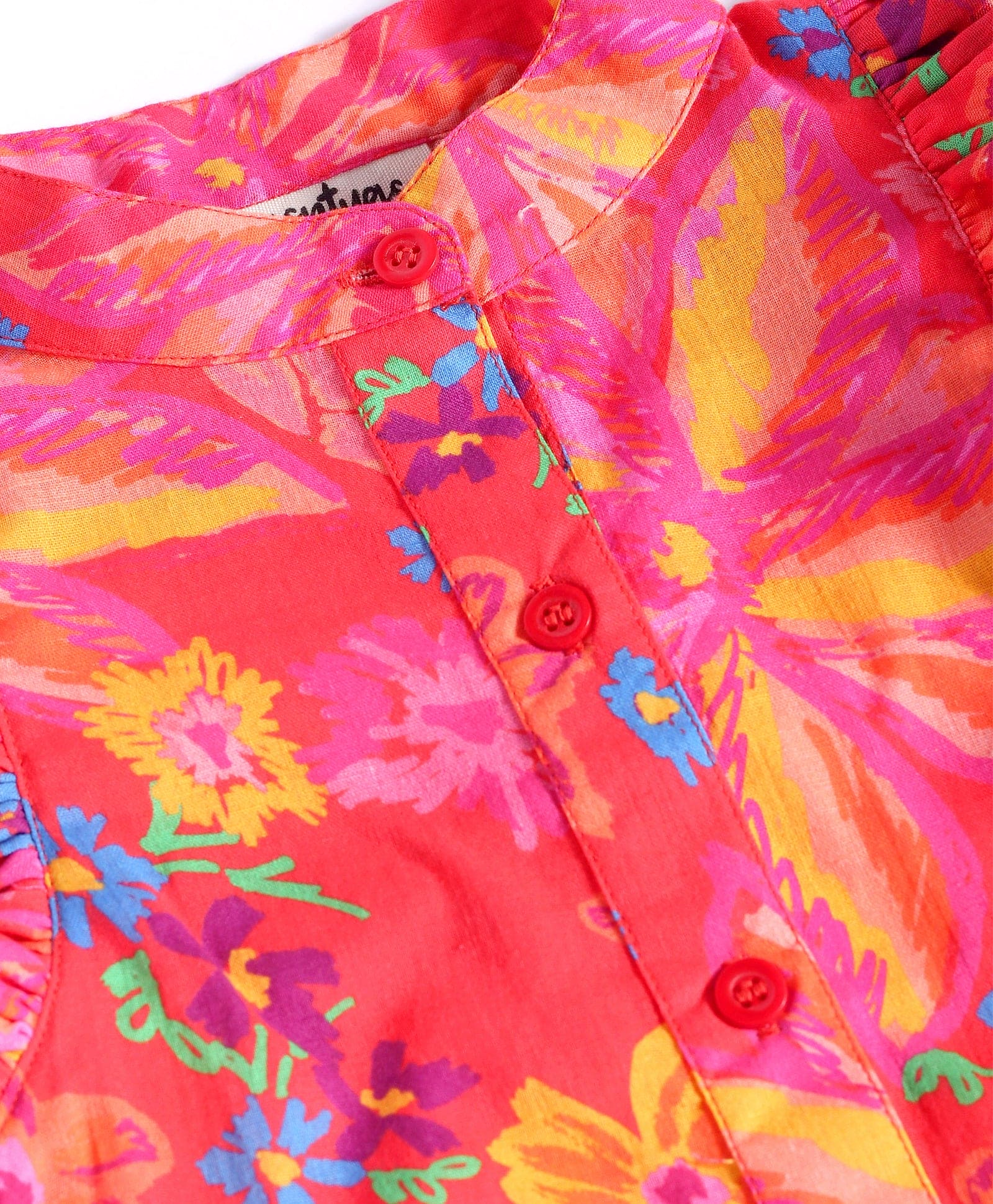 Pre Order: Red Big Floral Print Top with Frilled Armholes - Perfect for Summer Outfits, Beach Vacations & Boho Fashion