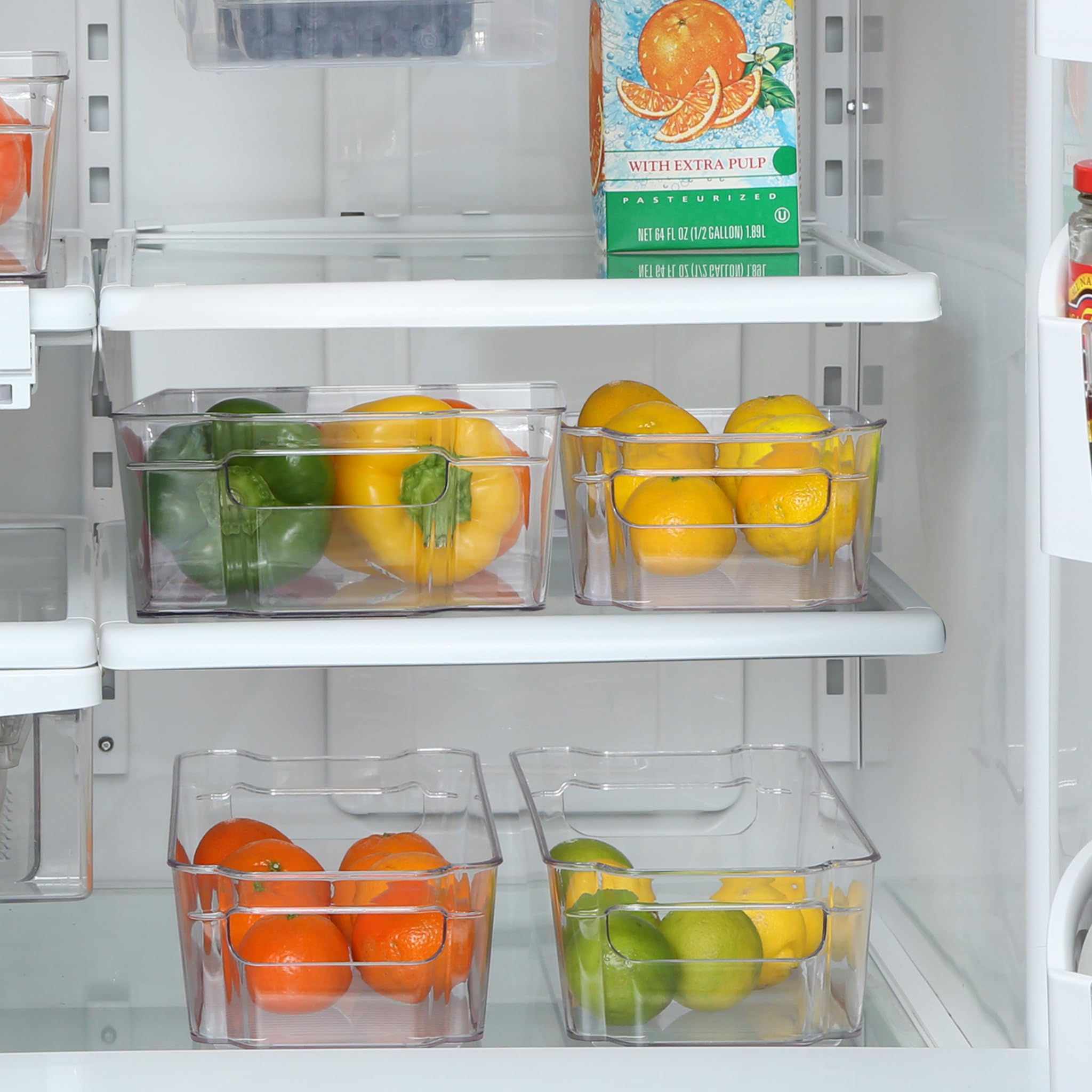 Stackable Refrigerator Organizer Bin - 6x12 Inch BPA-Free Plastic Fridge & Freezer Storage Container for Fruits, Vegetables & Pantry Items - Clear Kitchen Organization for Refrigerator, Cabinet & Countertop Use