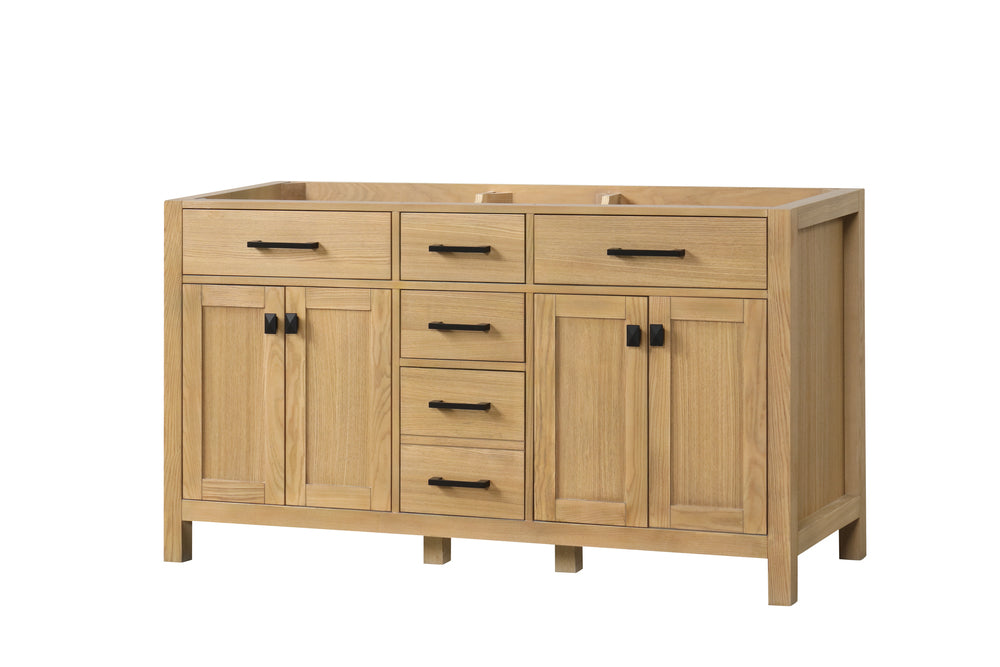 59.5 Inch Double Bathroom Vanity in Desert Oak - Modern London Style Bathroom Sink Cabinet with Storage for Master Bath & Guest Bath Remodel