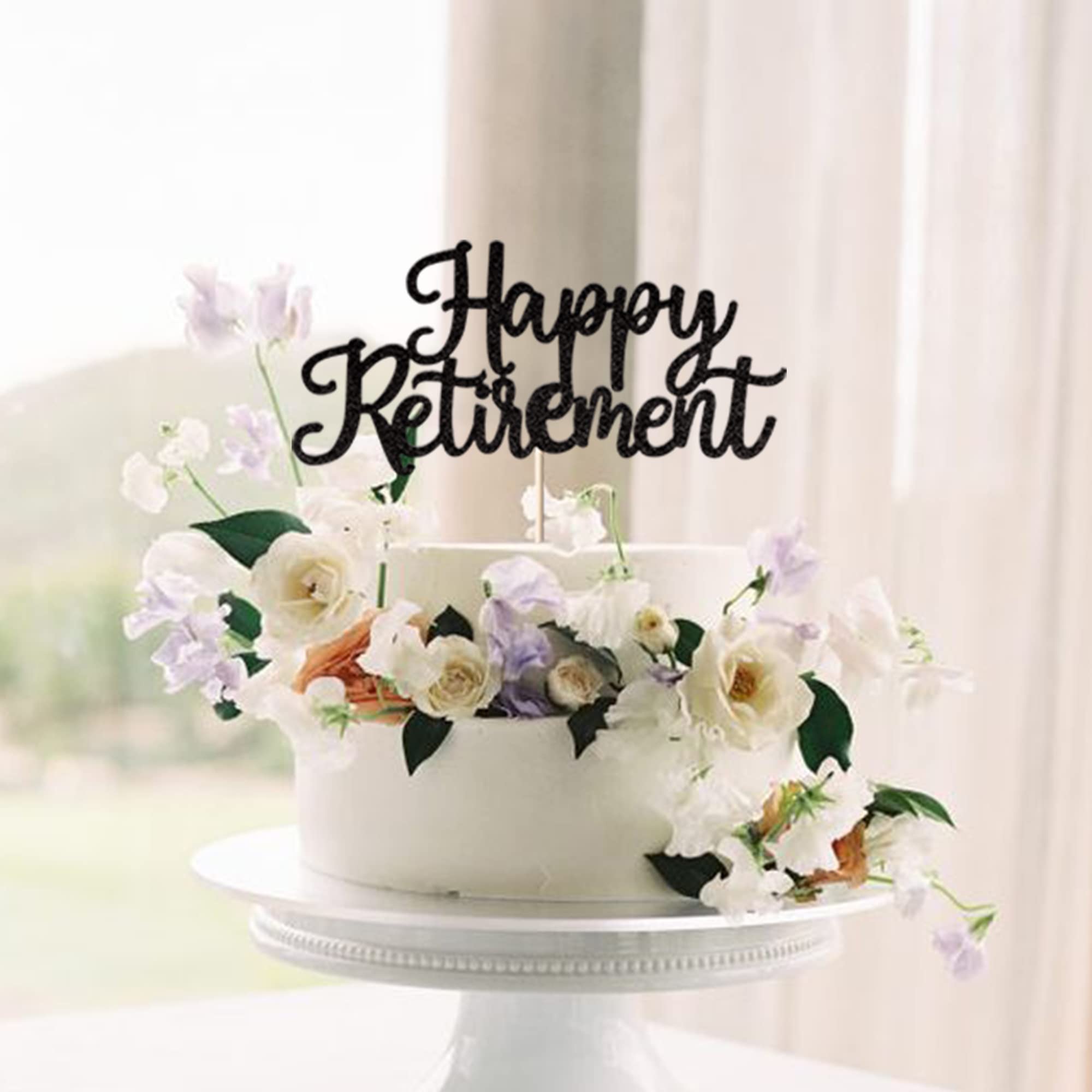 1 Pack Happy Retirement Cake Topper - Glitter Retired Cake Pick - Retirement Birthday Party Cake Decoration Supplies - Black - Perfect for Retirement Parties, Office Celebrations & Farewell Cakes