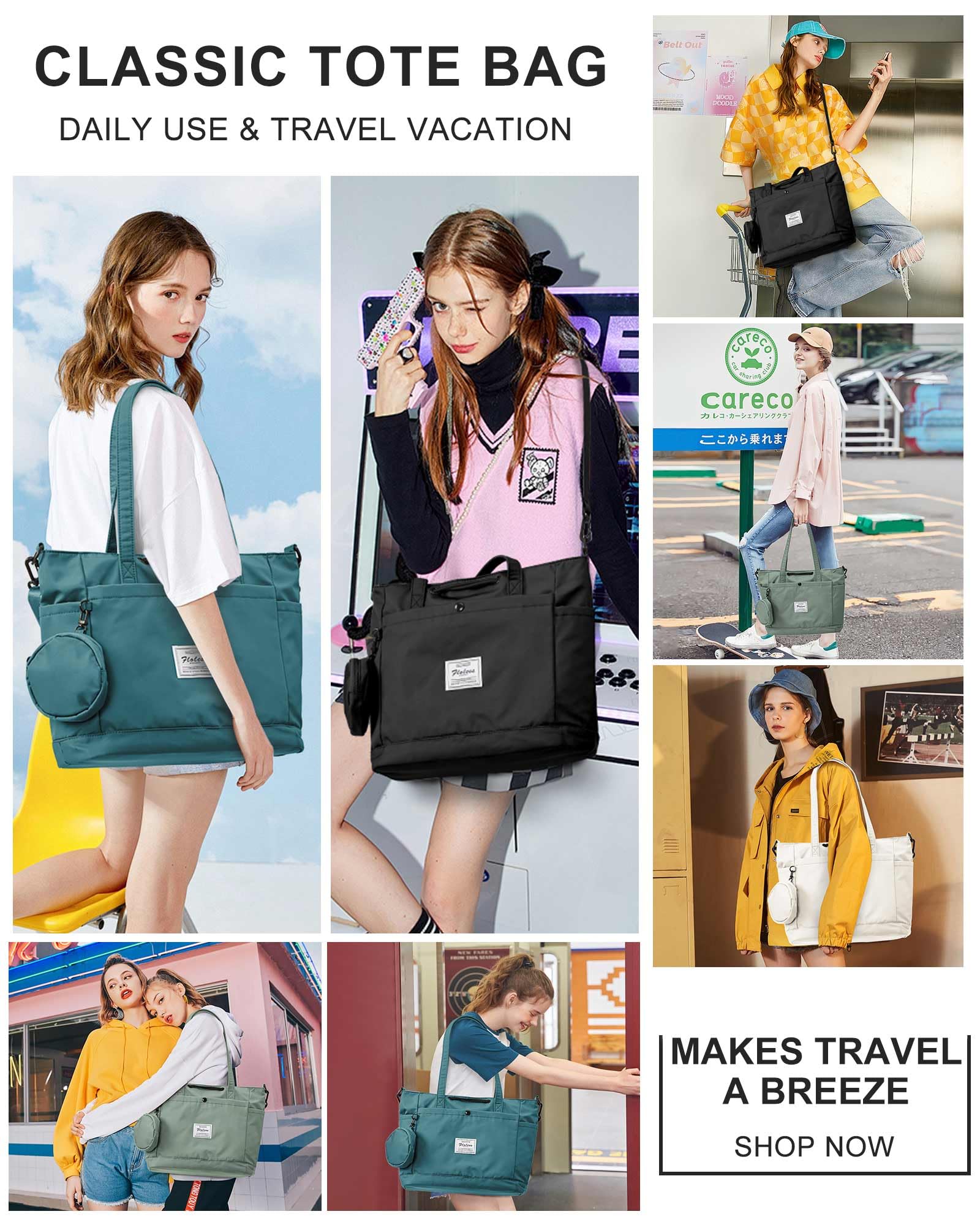Stylish Waterproof Tote Bags for Women - 3-Piece Travel Set with Toiletry Bag & Crossbody Purse | Perfect for Gym, Work, Beach & Shopping Trips | Durable Carry-On Handbag in Off-White